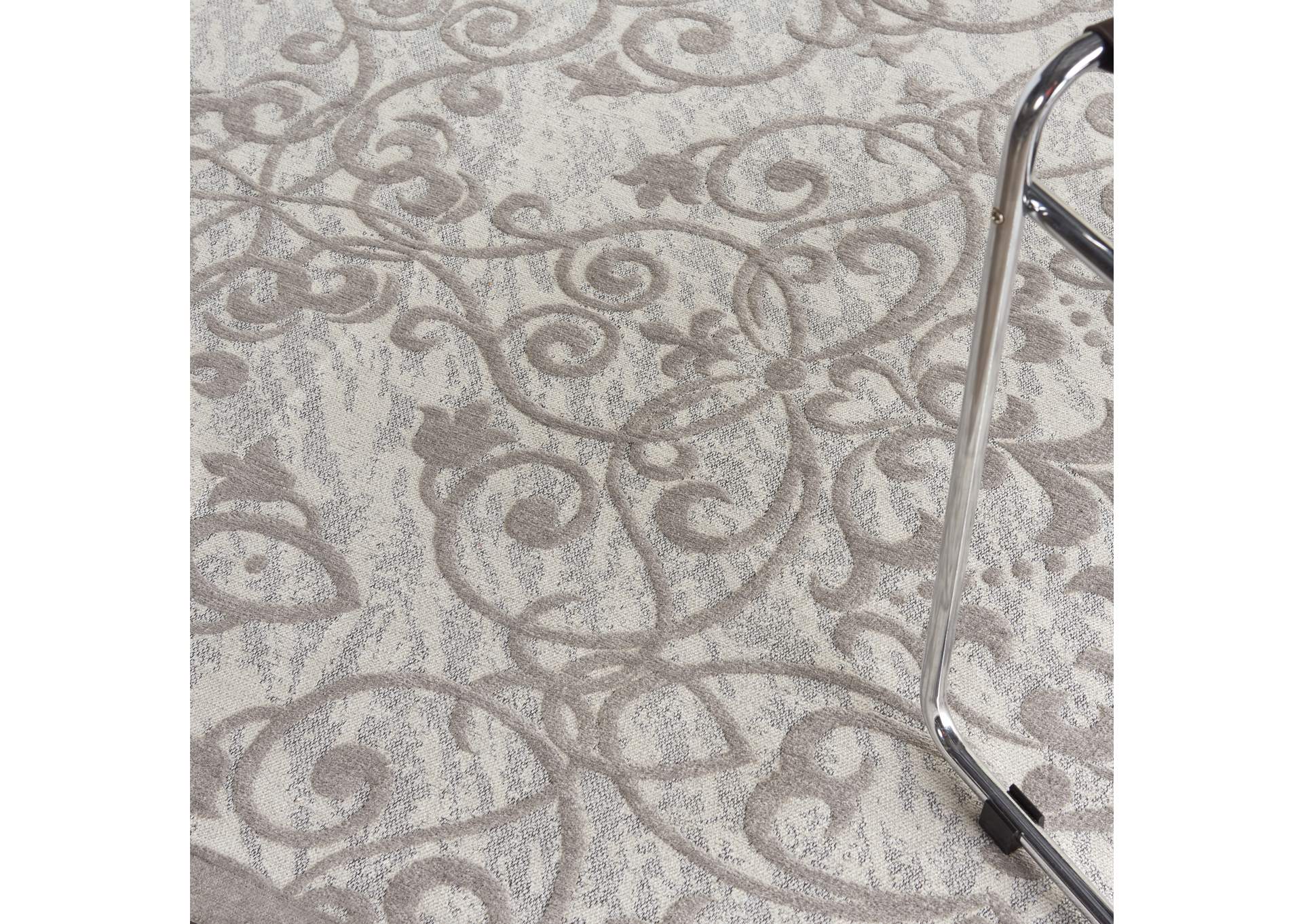 Nourison Damask DAS01 Grey and Ivory 8'x10' Large Flat Rug,Nourison