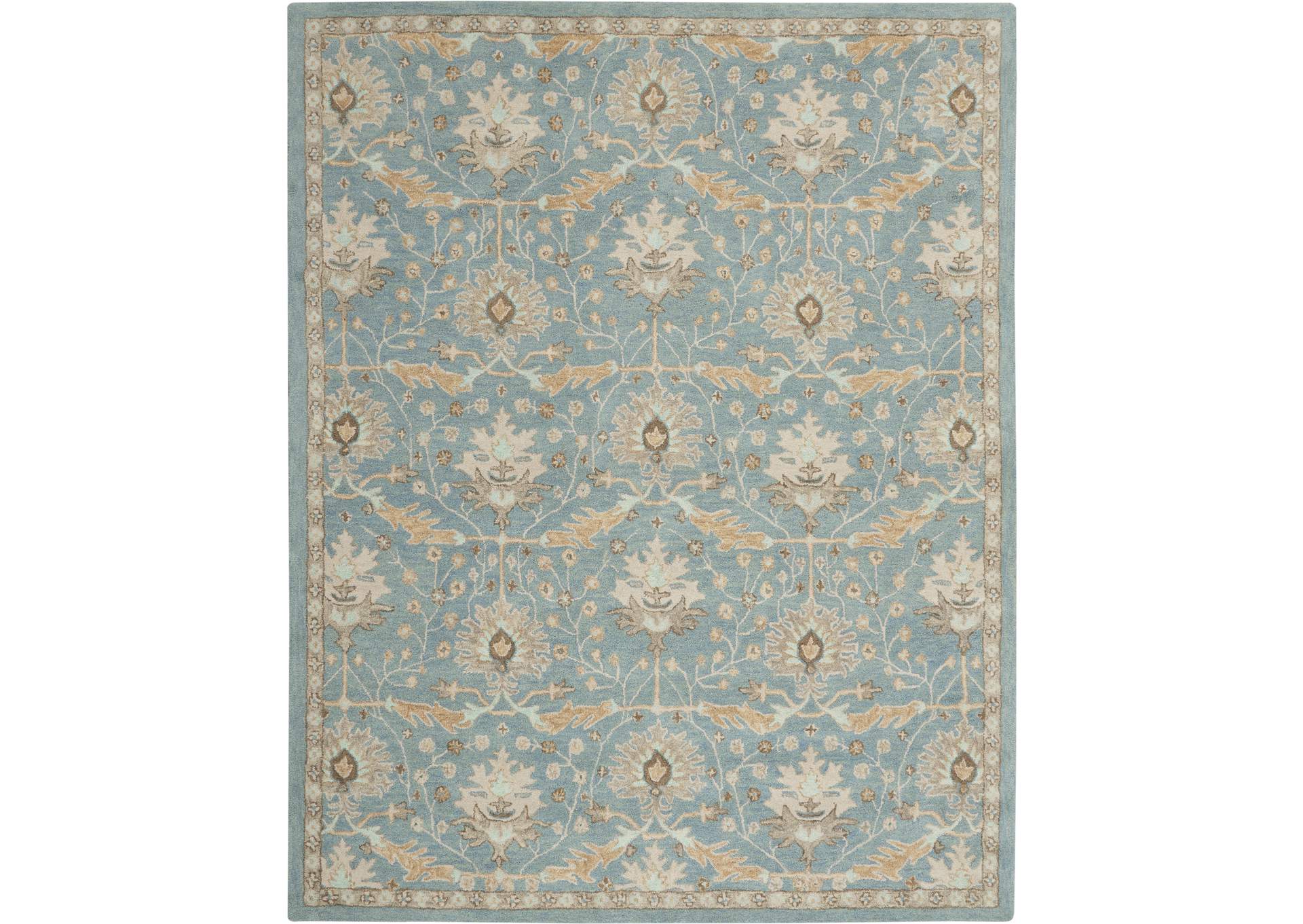 Nourison Jazmine JAZ02 Light Blue and Beige 8'x10' Large Wool Rug,Nourison