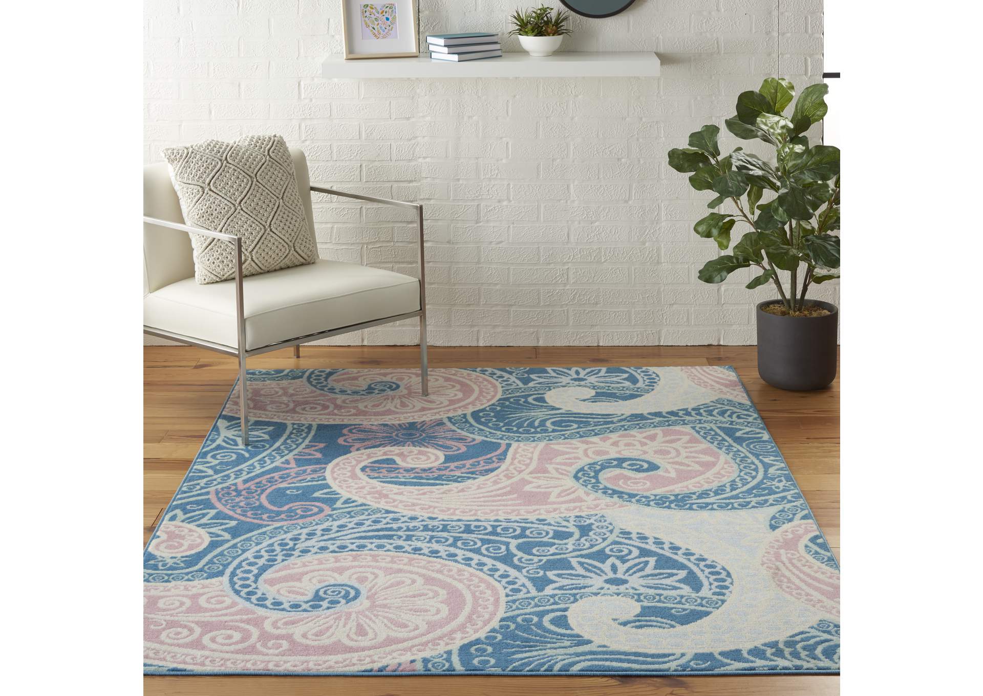 Nourison Jubilant JUB13 Pink and Blue 5'x7' Boho Area Rug,Nourison