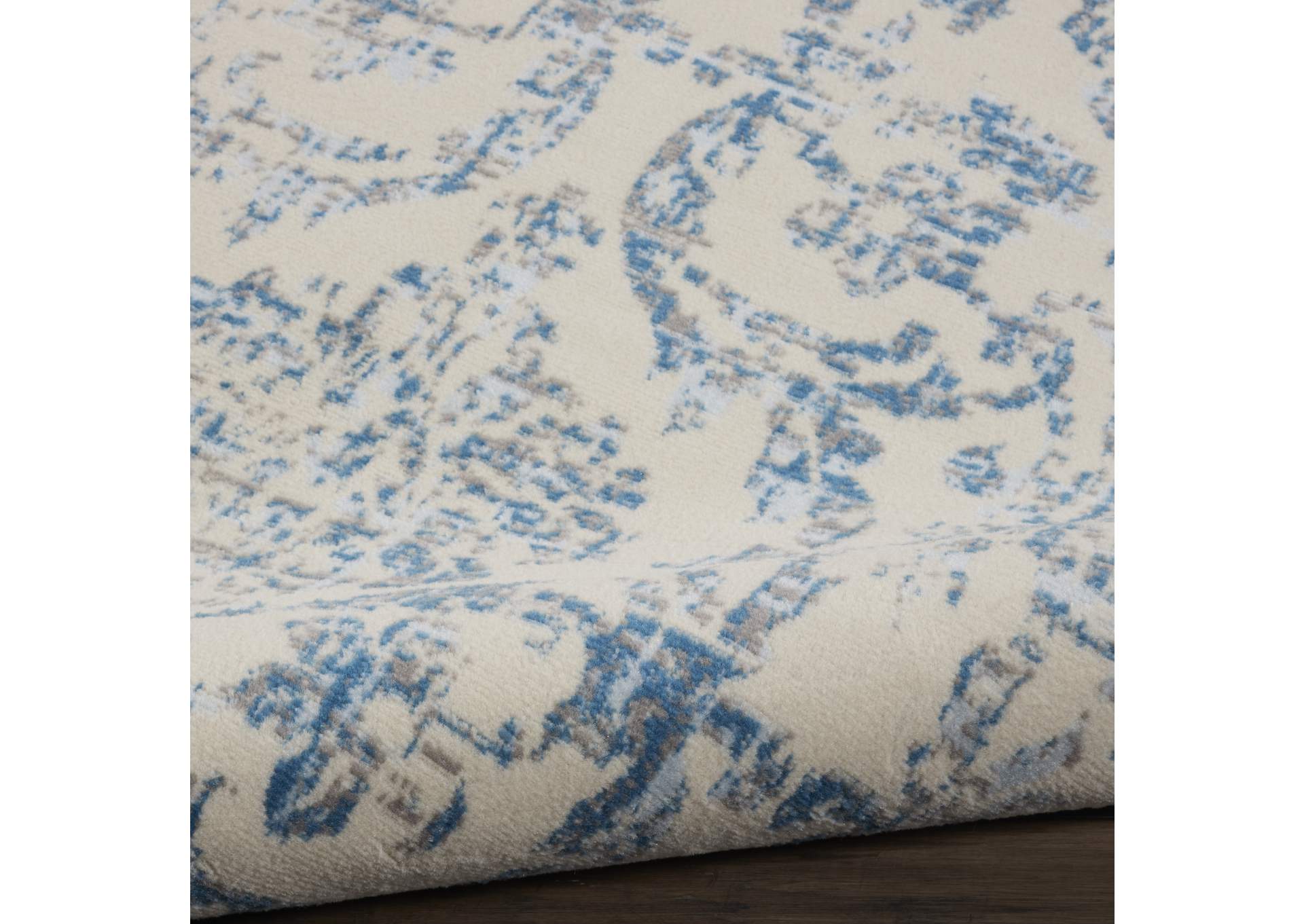 Nourison Jubilant 8' Round White and Blue Area Rug,Nourison