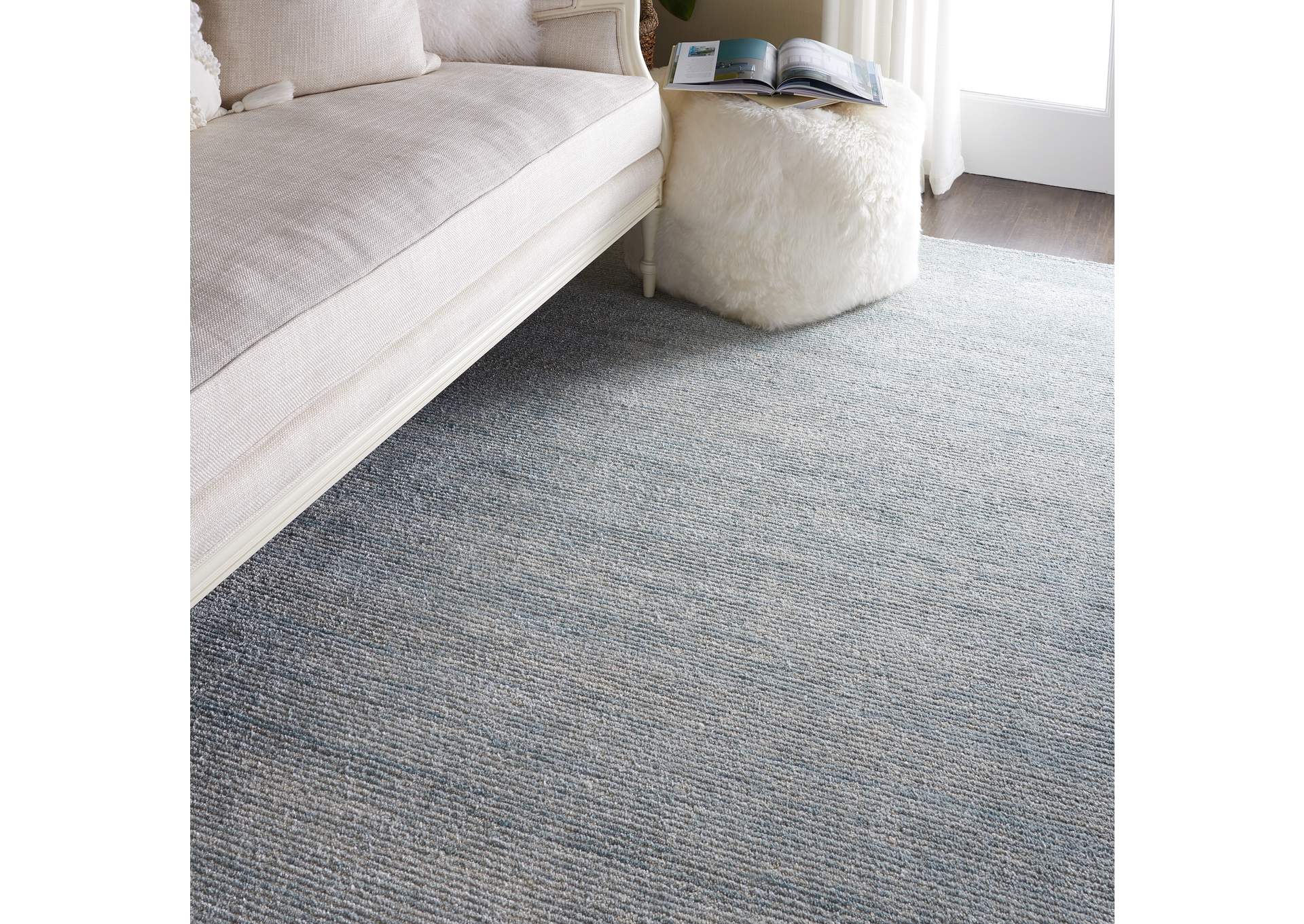 Nourison Weston WES01 Light Blue 10'x14' Textured Rug,Nourison
