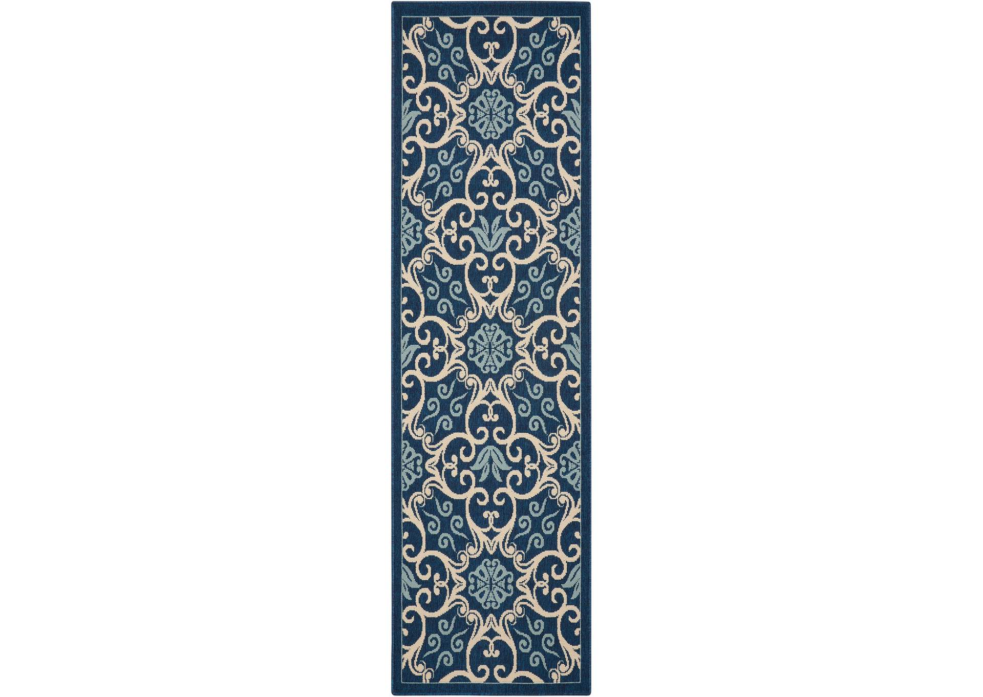 Nourison Caribbean CRB02 Dark Blue 8' Runner Hallway Rug,Nourison