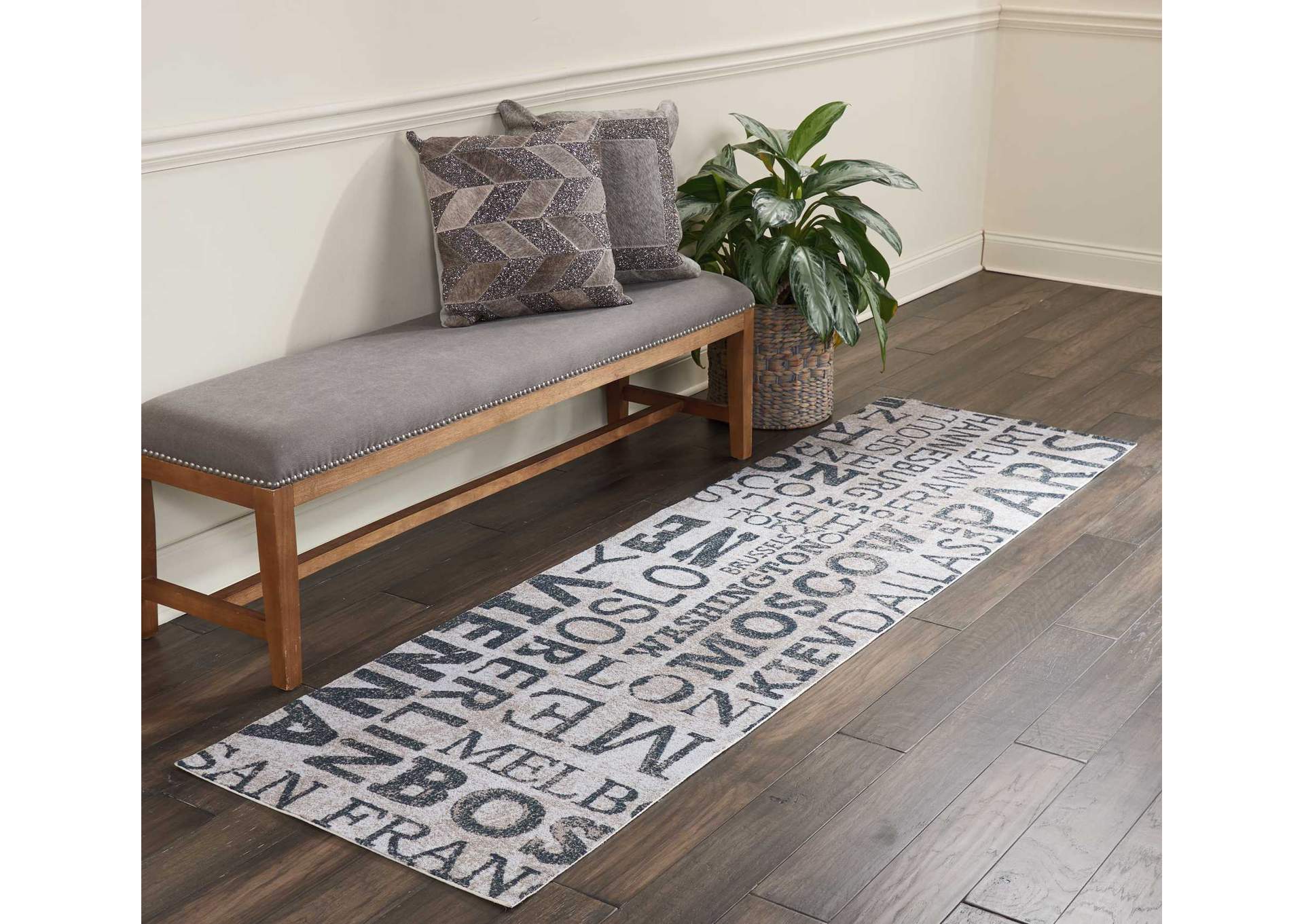 Waverly Sun N Shade SND10 Grey 8' Runner Hallway Rug,Nourison