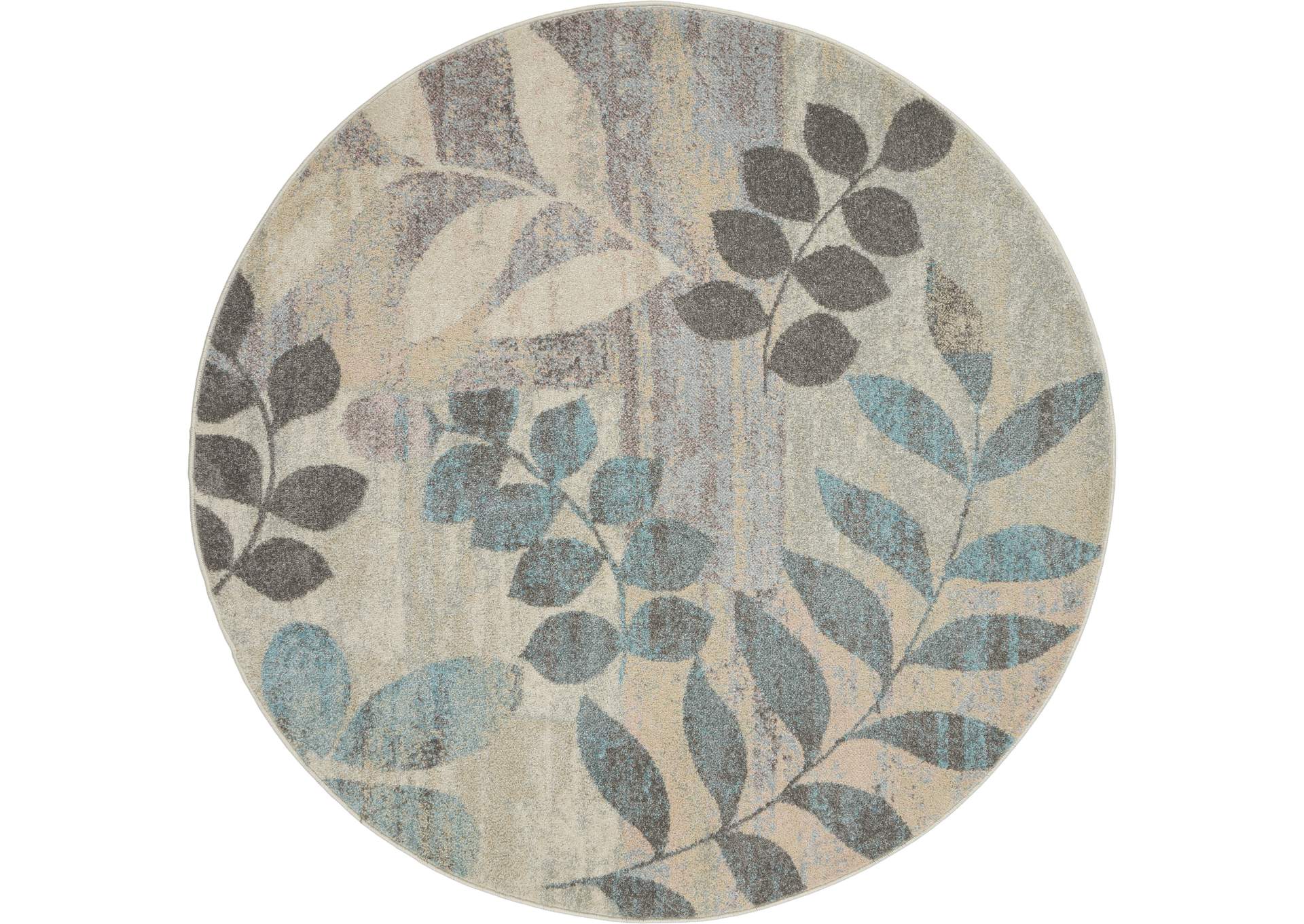 Nourison Tranquil 5' Round White and Blue Farmhouse Area Rug,Nourison