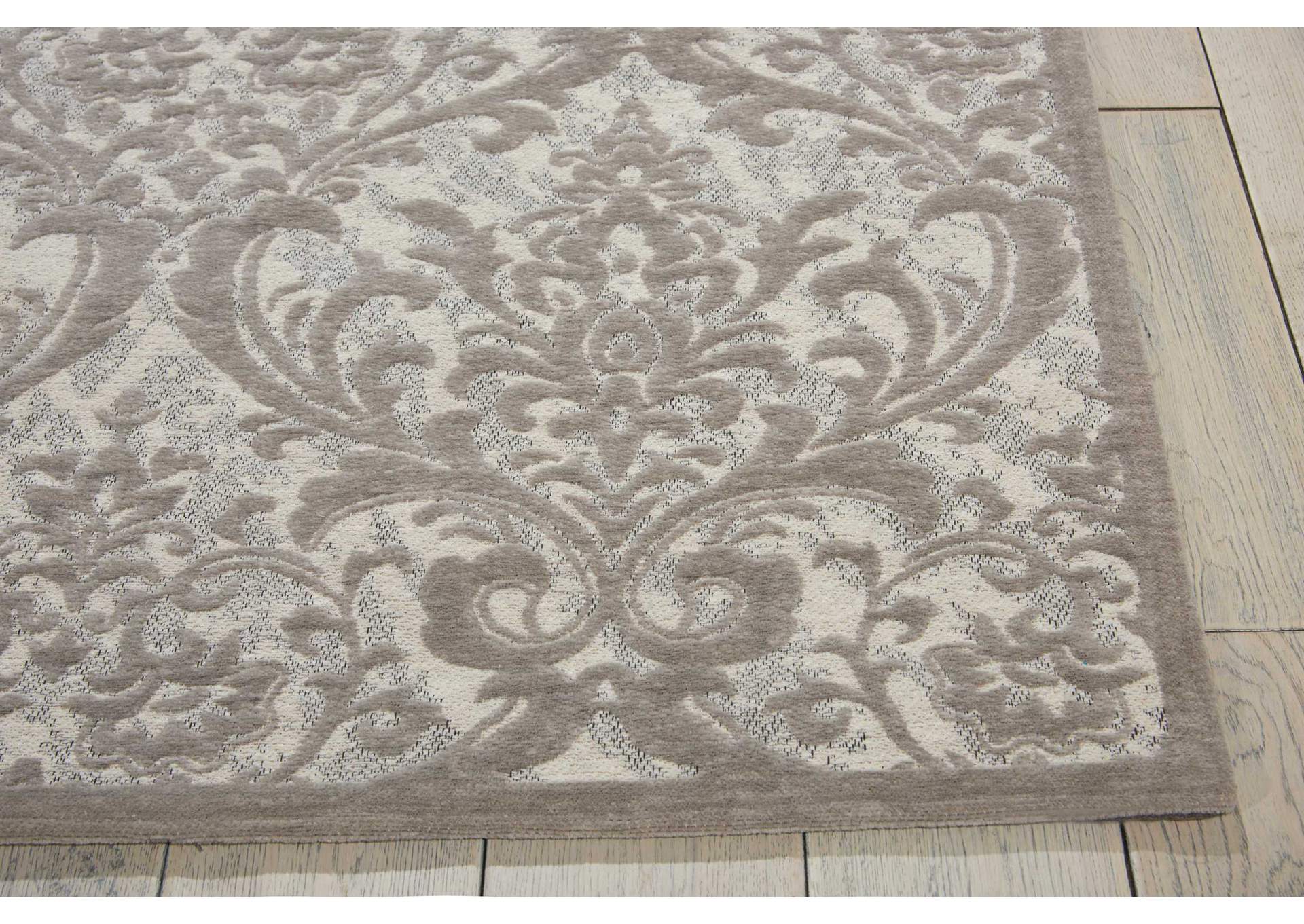 Nourison Damask DAS02 Grey and White 8'x10' Large Flat Rug,Nourison