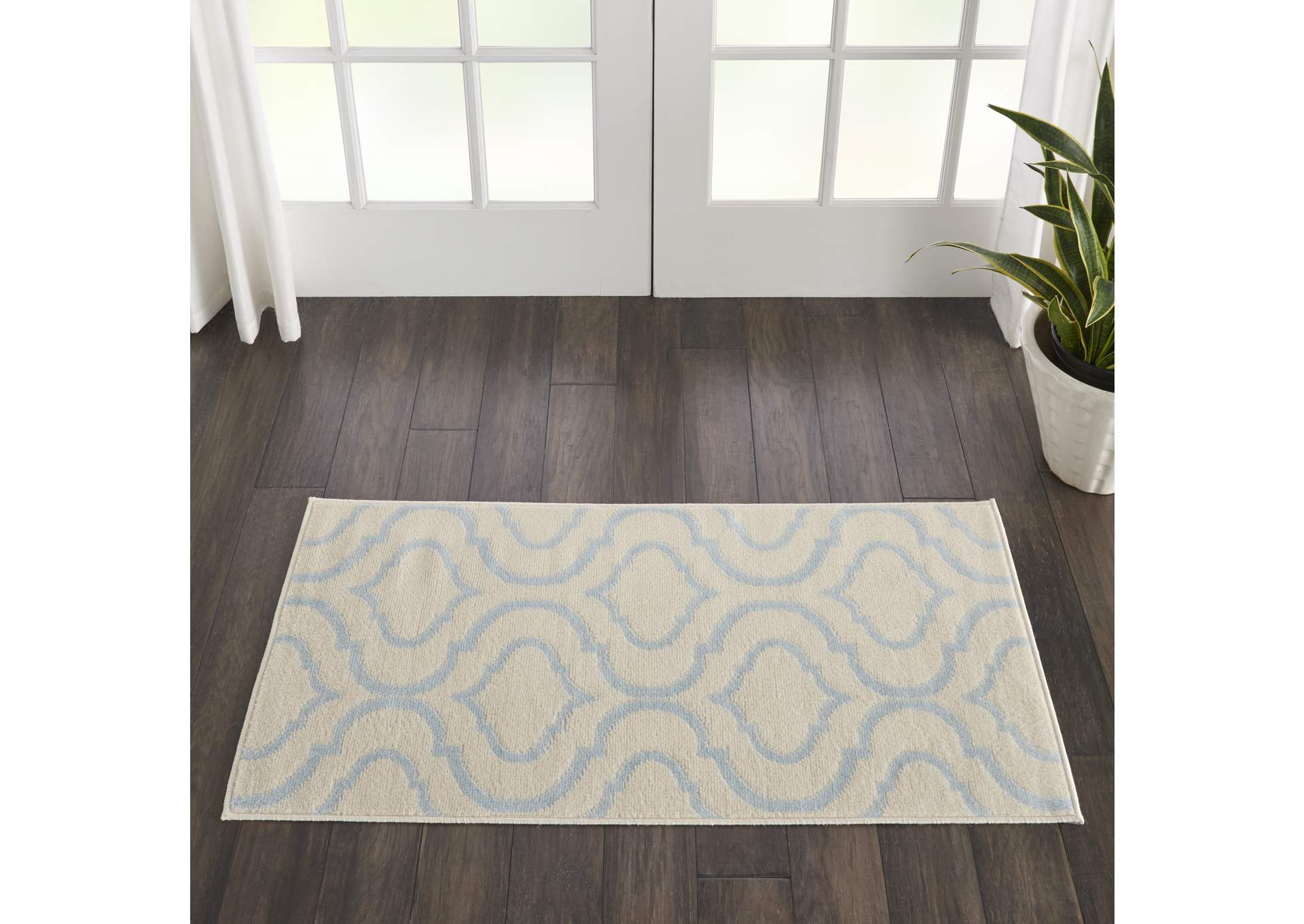 Nourison Jubilant 2' x 4' Small White and Blue Trellis Area Rug,Nourison