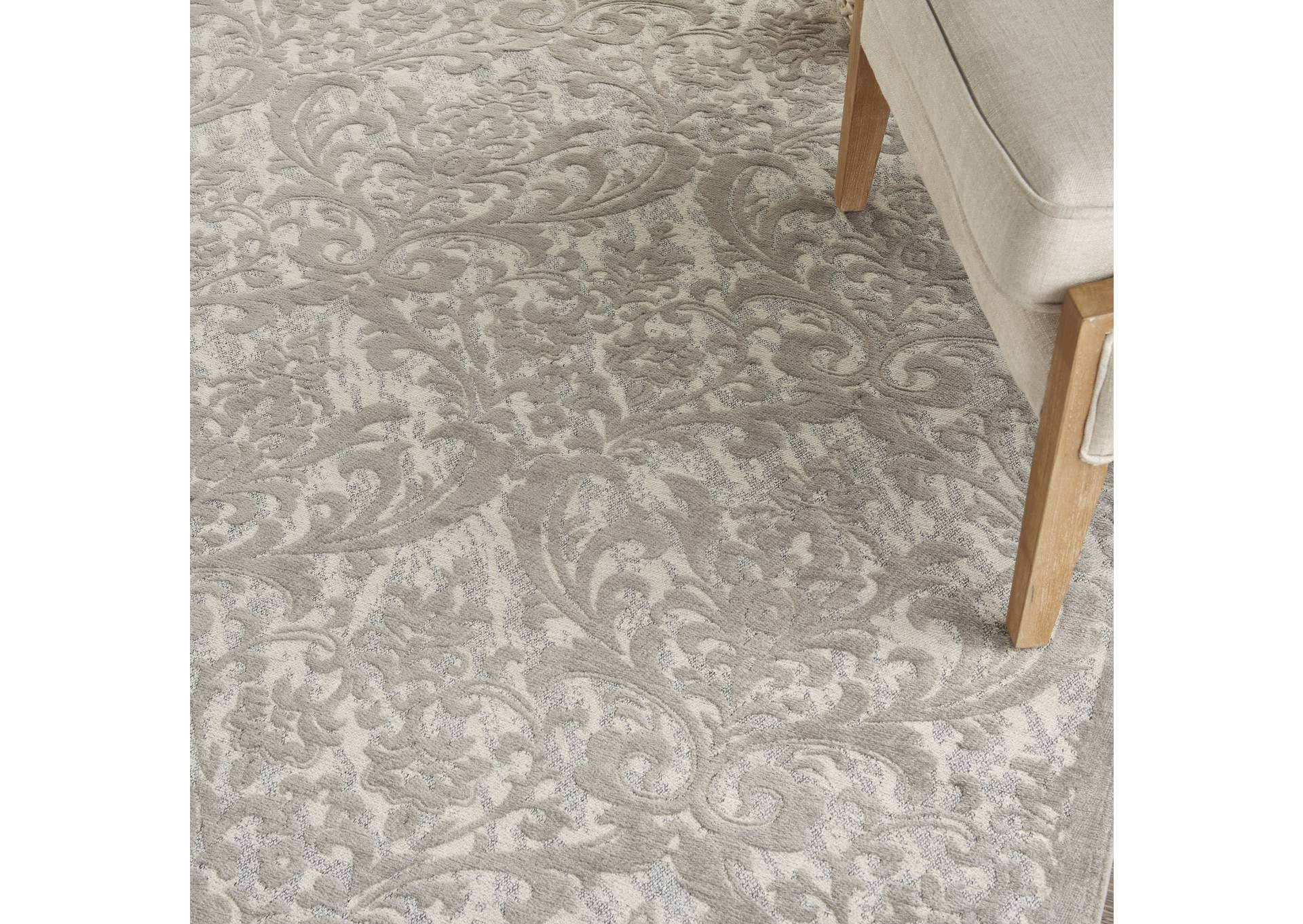 Nourison Damask DAS02 Grey and White 8'x10' Large Flat Rug,Nourison