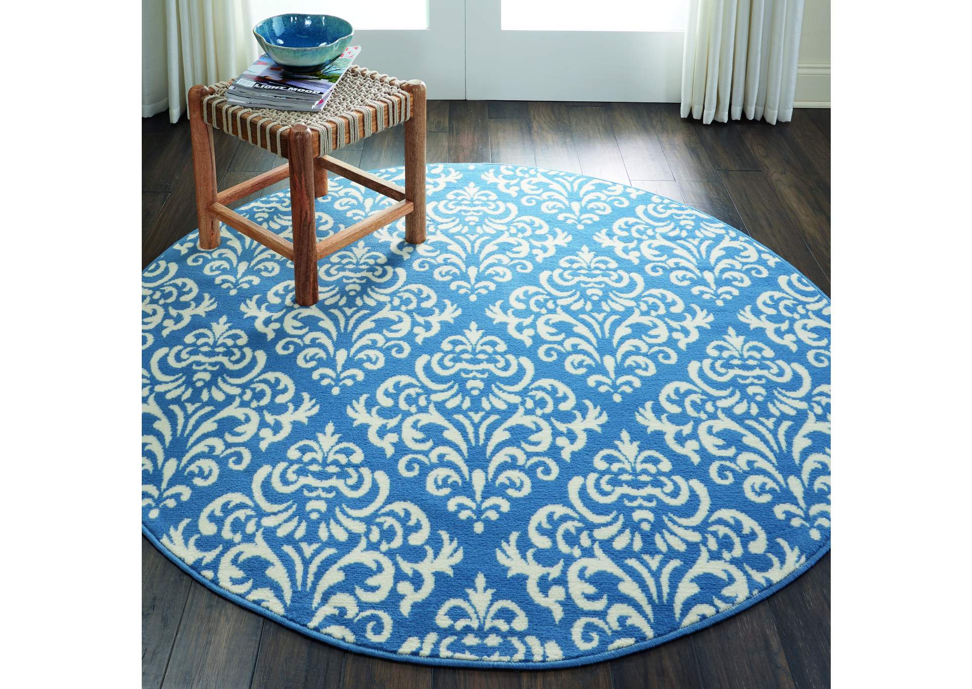Nourison Grafix GRF06 Blue 5' Round Area Rug,Nourison