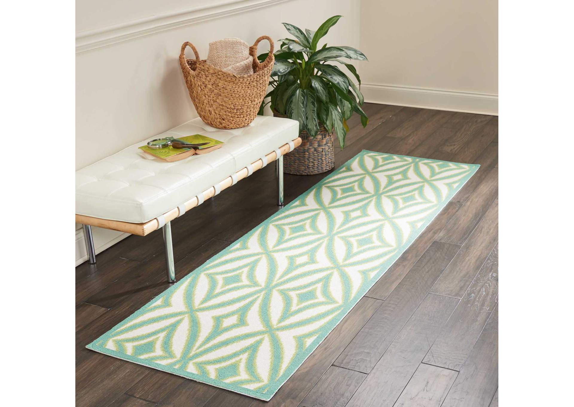 Nourison Sun N Shade SND19 Green 8' Runner Hallway Rug,Nourison