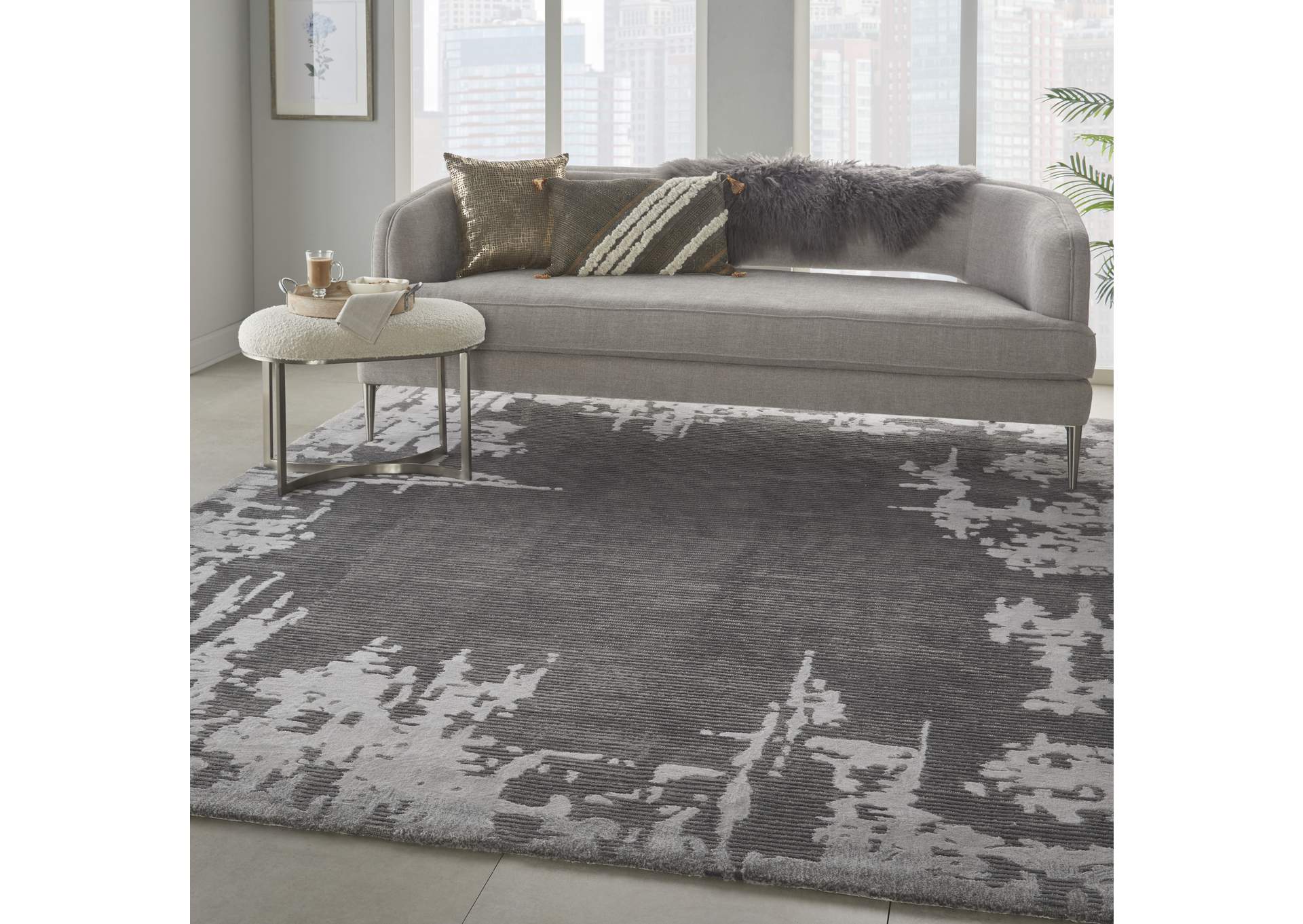 Nourison Symmetry SMM02 Ivory and Grey 9'x12' Oversized Textured Rug,Nourison
