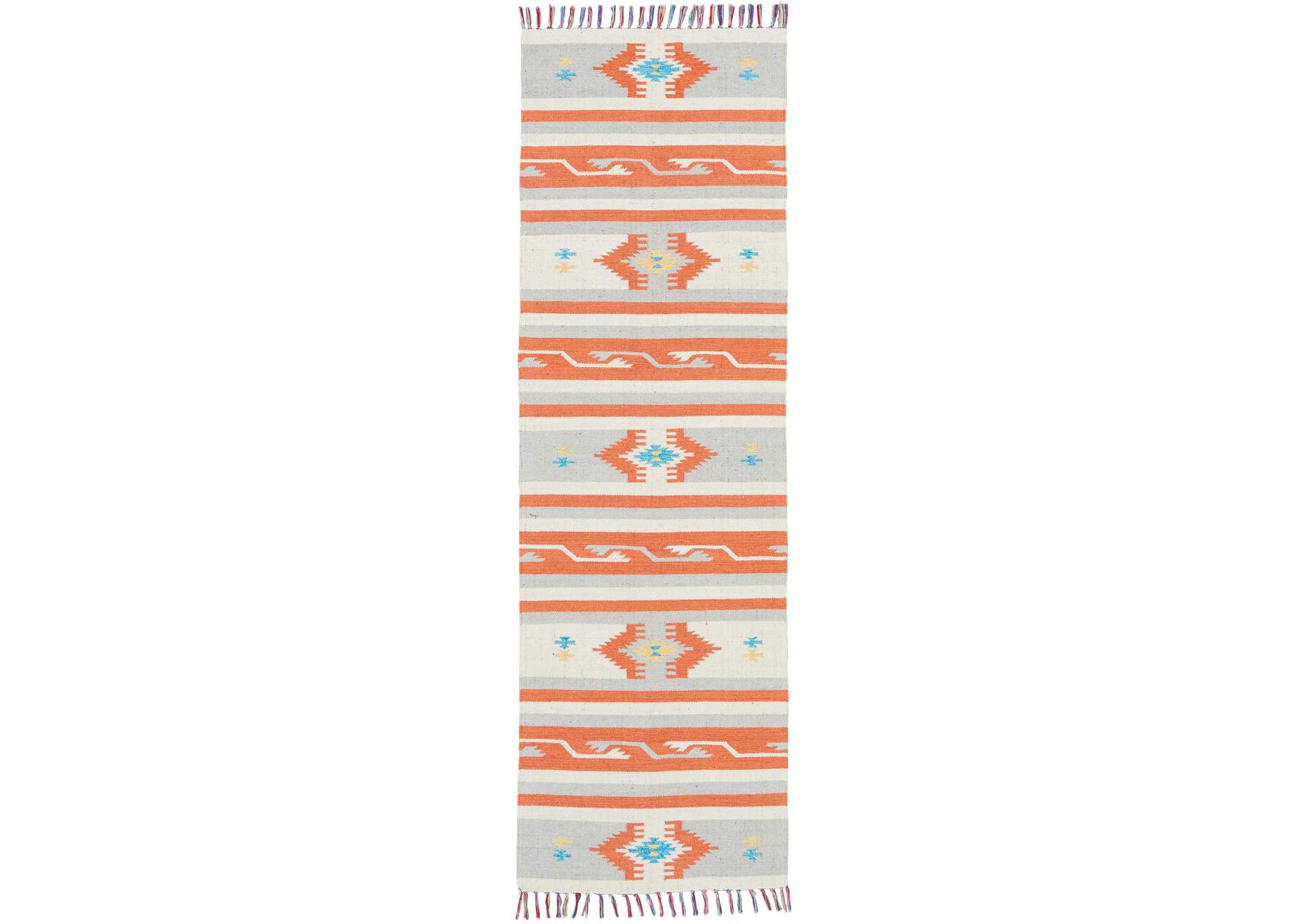 Nourison Baja BAJ03 Grey and White 8' Runner Flat Weave Hallway Rug,Nourison