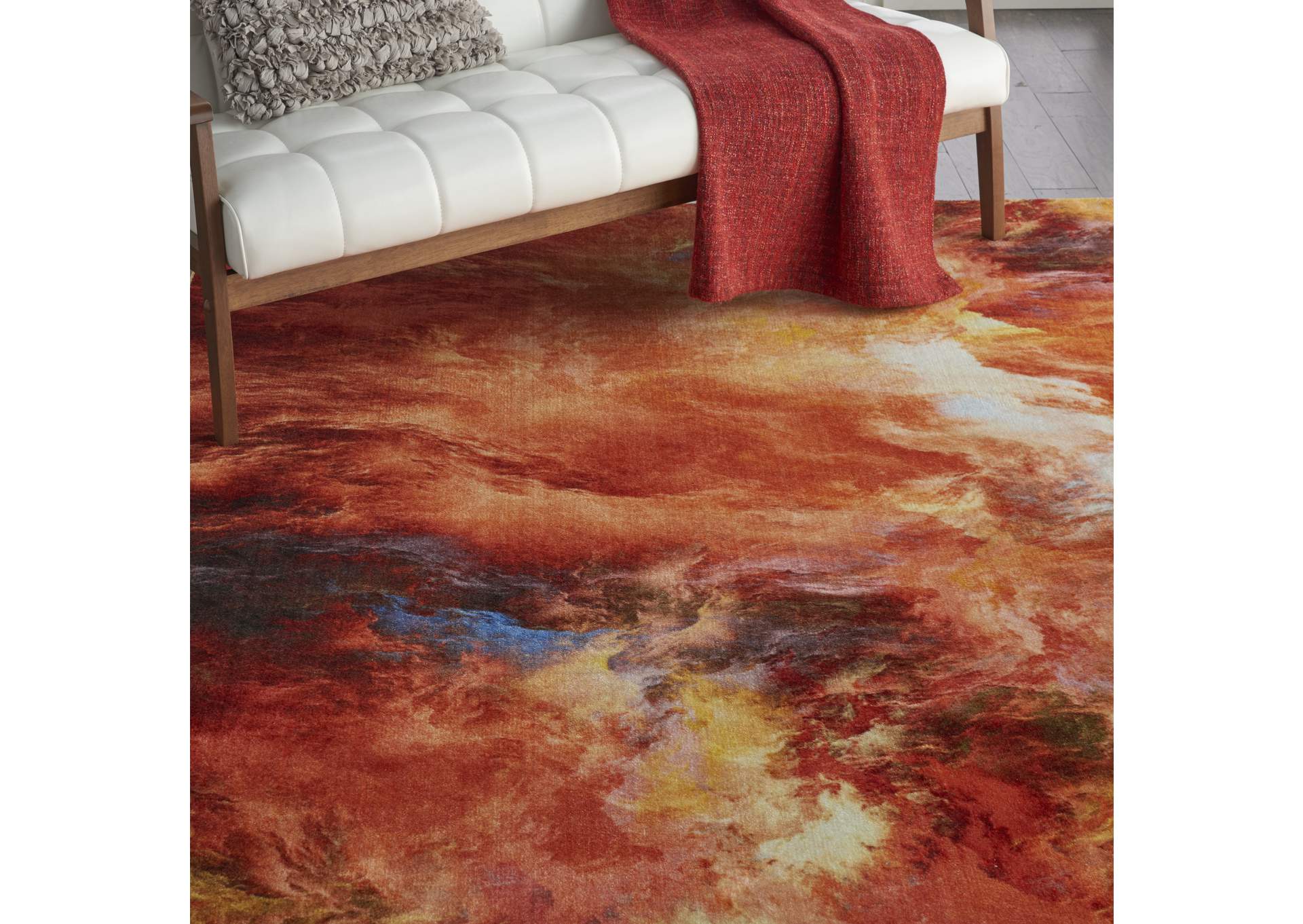 Nourison Le Reve LER05 Orange 9'x12' Oversized Fiery Clouds Rug,Nourison
