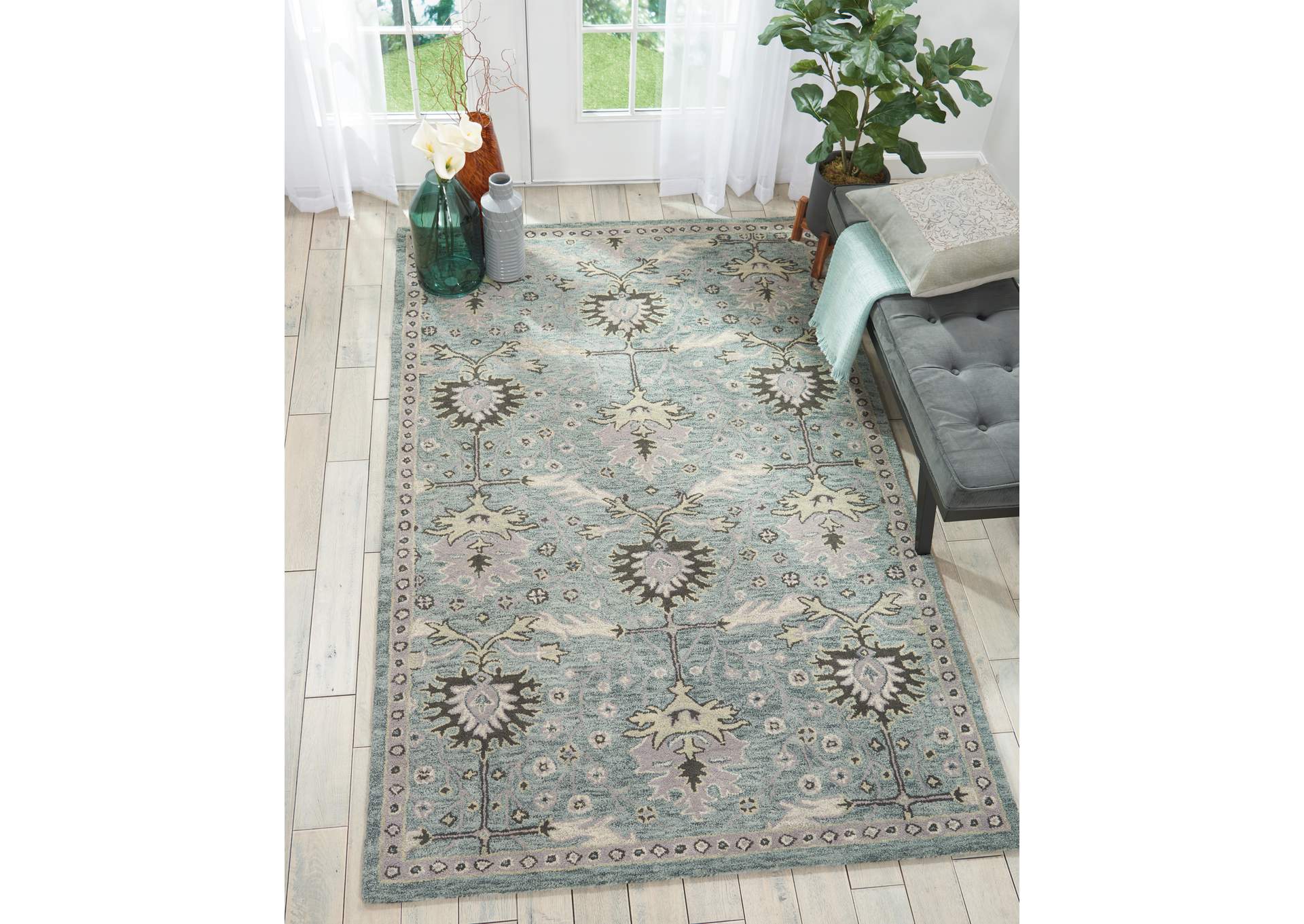 Nourison Jazmine JAZ02 Seafoam Green 5'x8' Persian Area Rug,Nourison