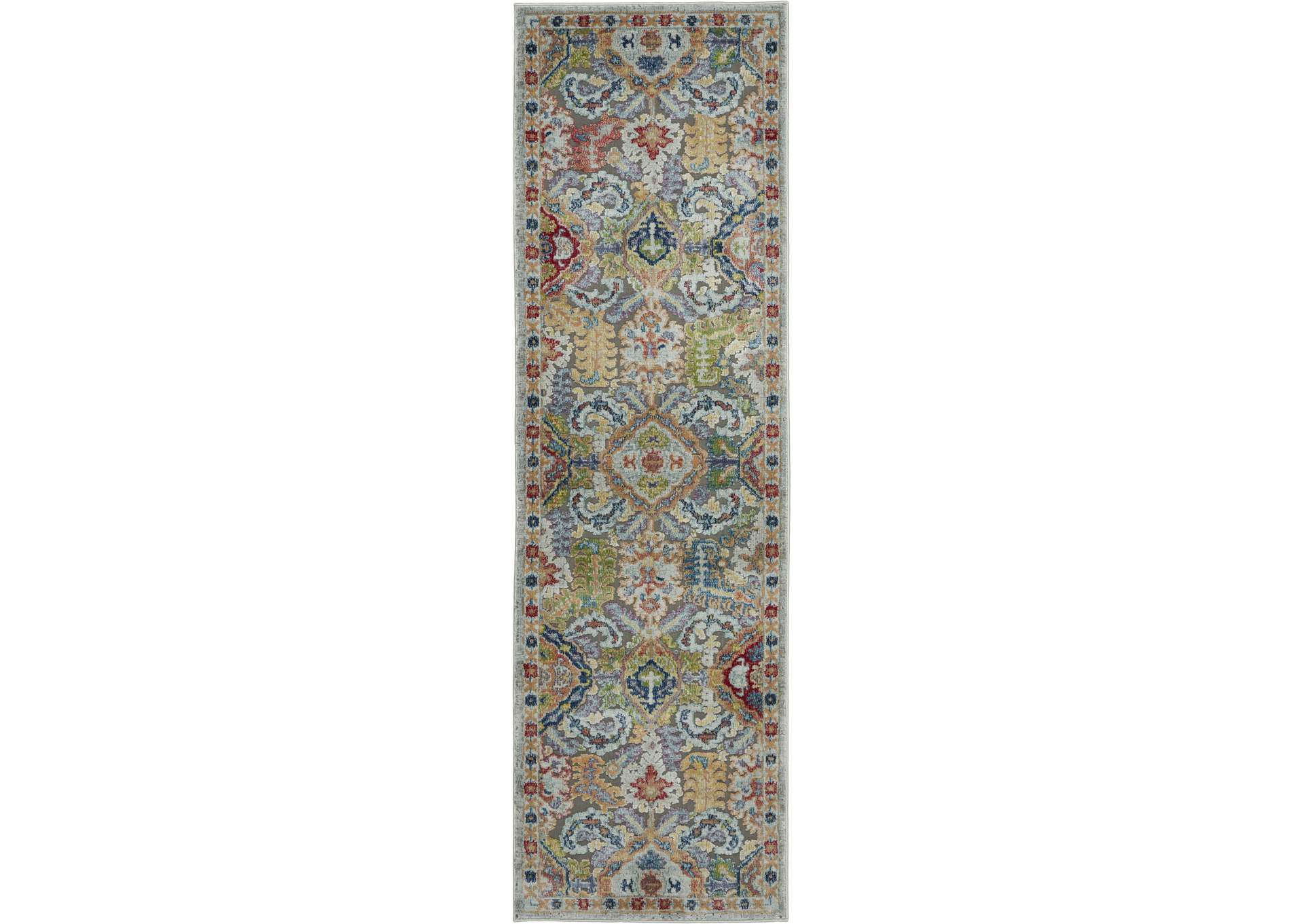 Nourison Ankara Global ANR12 Grey Multicolor 6' Runner Textured Hallway Rug,Nourison