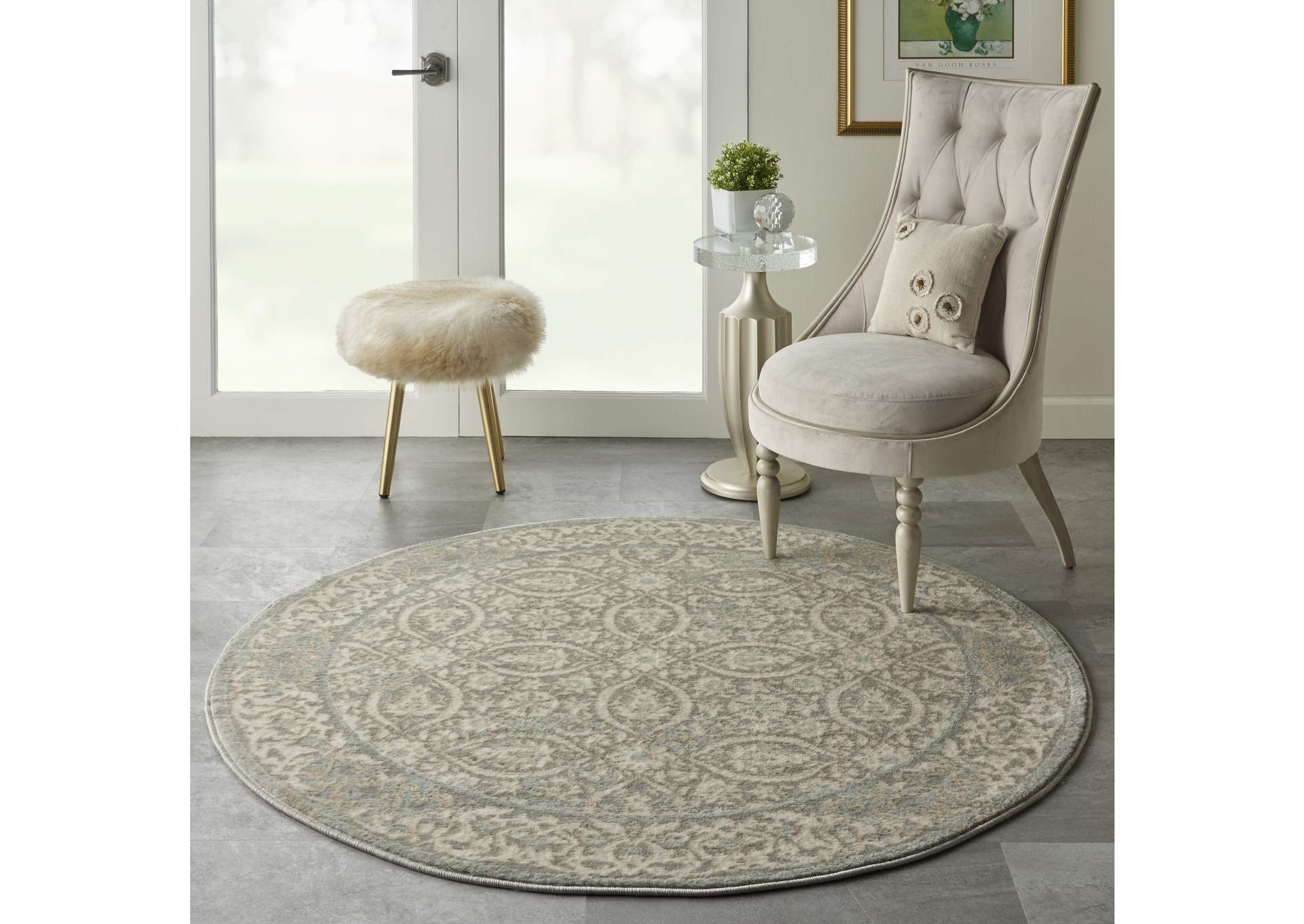 Nourison Euphoria EUP05 Grey 5' Round Area Rug,Nourison