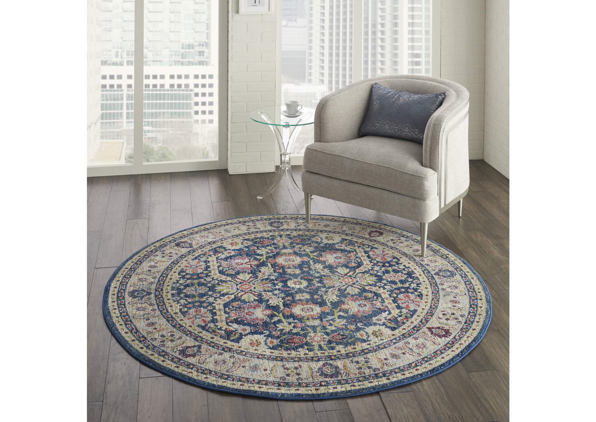 Nourison Ankara Global ANR13 Navy Blue Multicolor 6' Round Persian Area Rug,Nourison