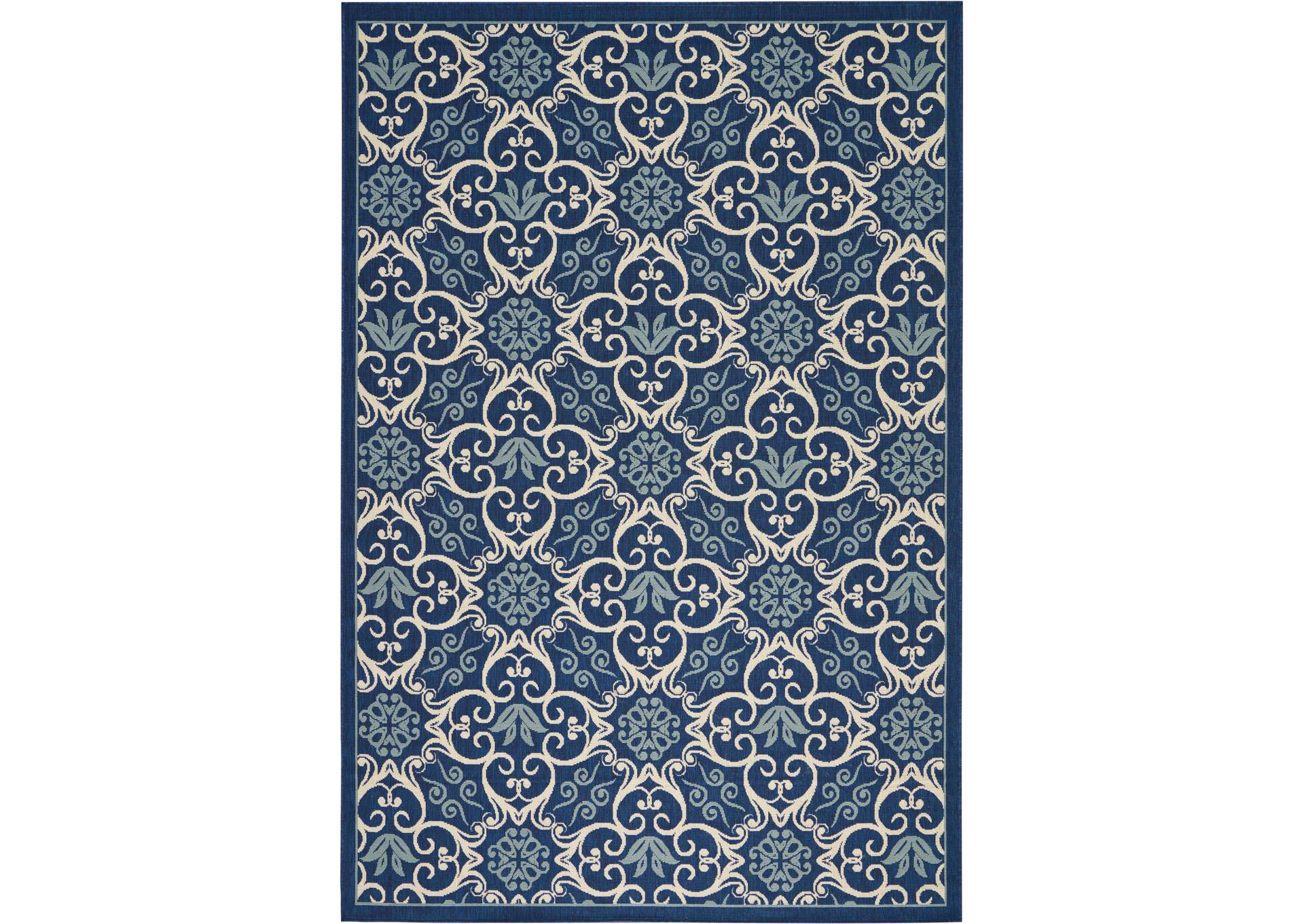 Nourison Caribbean CRB02 Navy Blue and White 9'x13' Oversized Rug,Nourison