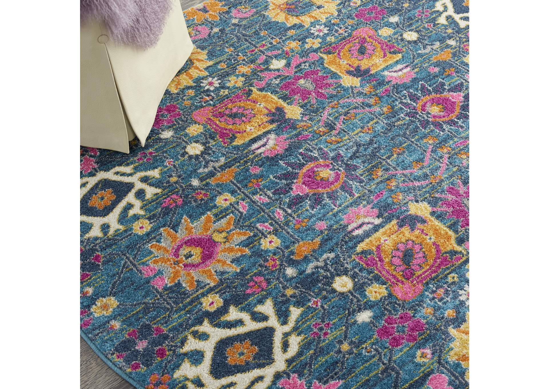 Nourison Passion PSN01 Blue Multicolor 4' Round Hallway Rug,Nourison