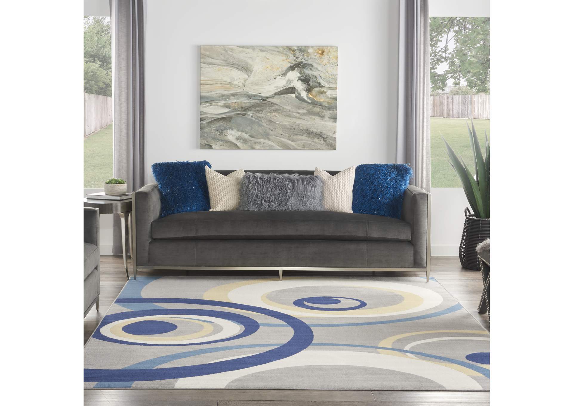 Nourison Grafix GRF21 Grey and Blue 8'x10' Large Rug,Nourison