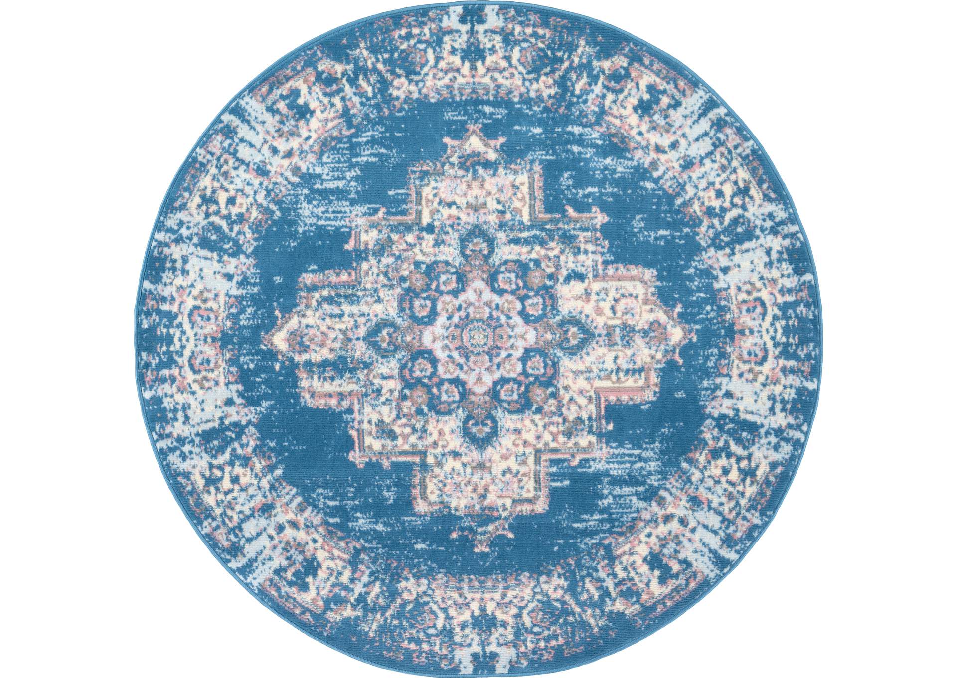 Nourison Grafix GRF14 Blue 5' Round Persian Area Rug,Nourison
