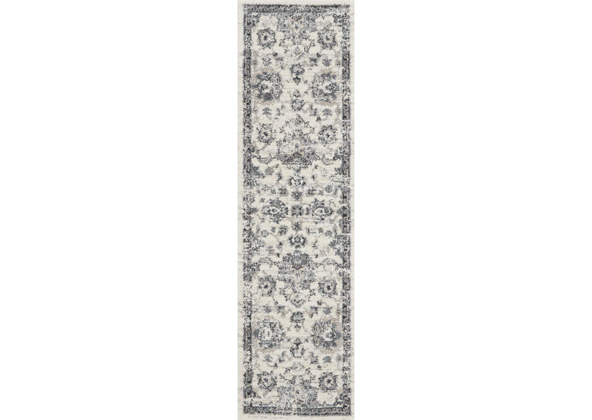 Nourison Fusion FSS15 Cream and Grey 8' Runner Plush Shag Hallway Rug,Nourison