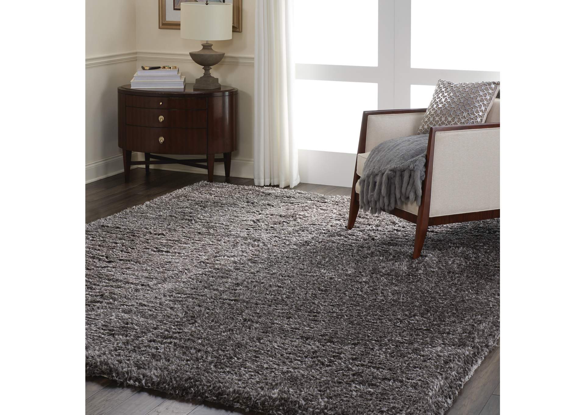 Nourison Luxe Shag LXS01 Charcoal Grey 9'x12' Oversized Rug,Nourison