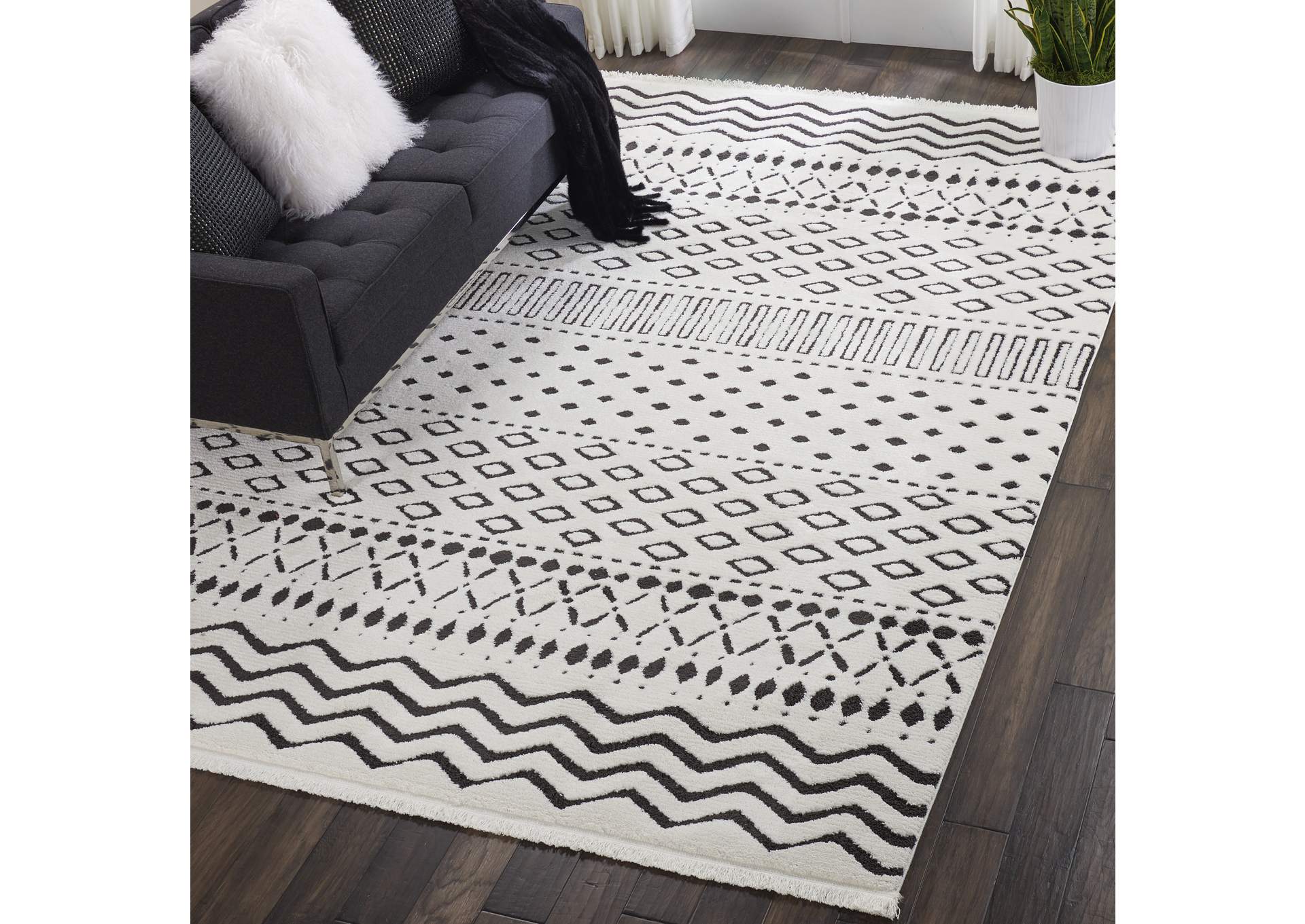 Nourison Kamala DS501 White and Blue 8'x11' Oversized Rug,Nourison