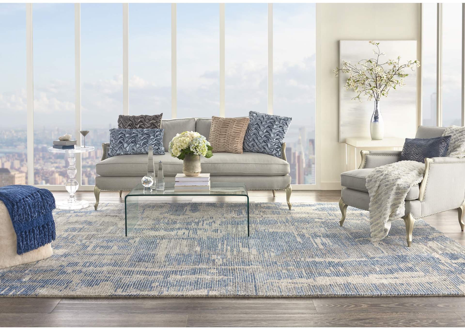 Nourison Ellora ELL01 Blue and Grey 9'x12' Oversized Handmade Rug,Nourison