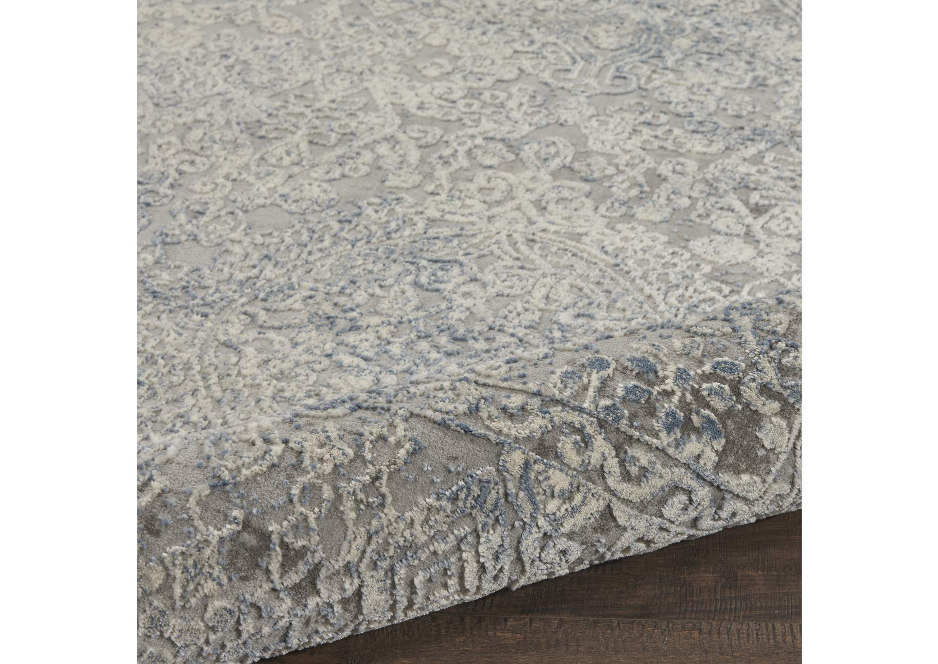 Nourison Rustic Textures RUS09 Ivory and Slate Blue 8' Runner Hallway Rug,Nourison