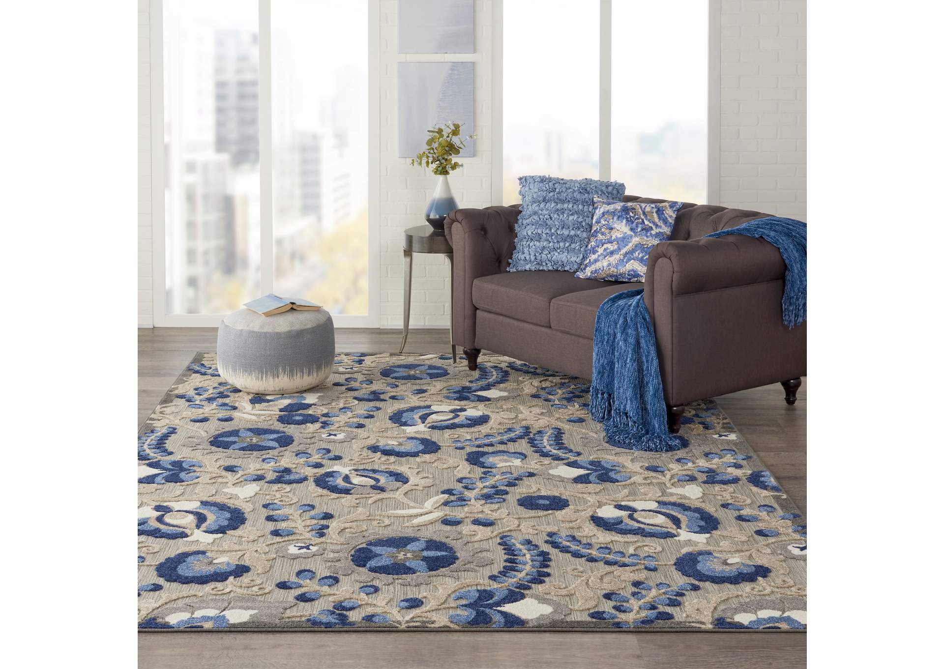 Nourison Aloha 8'x11' Blue Patio Area Rug,Nourison