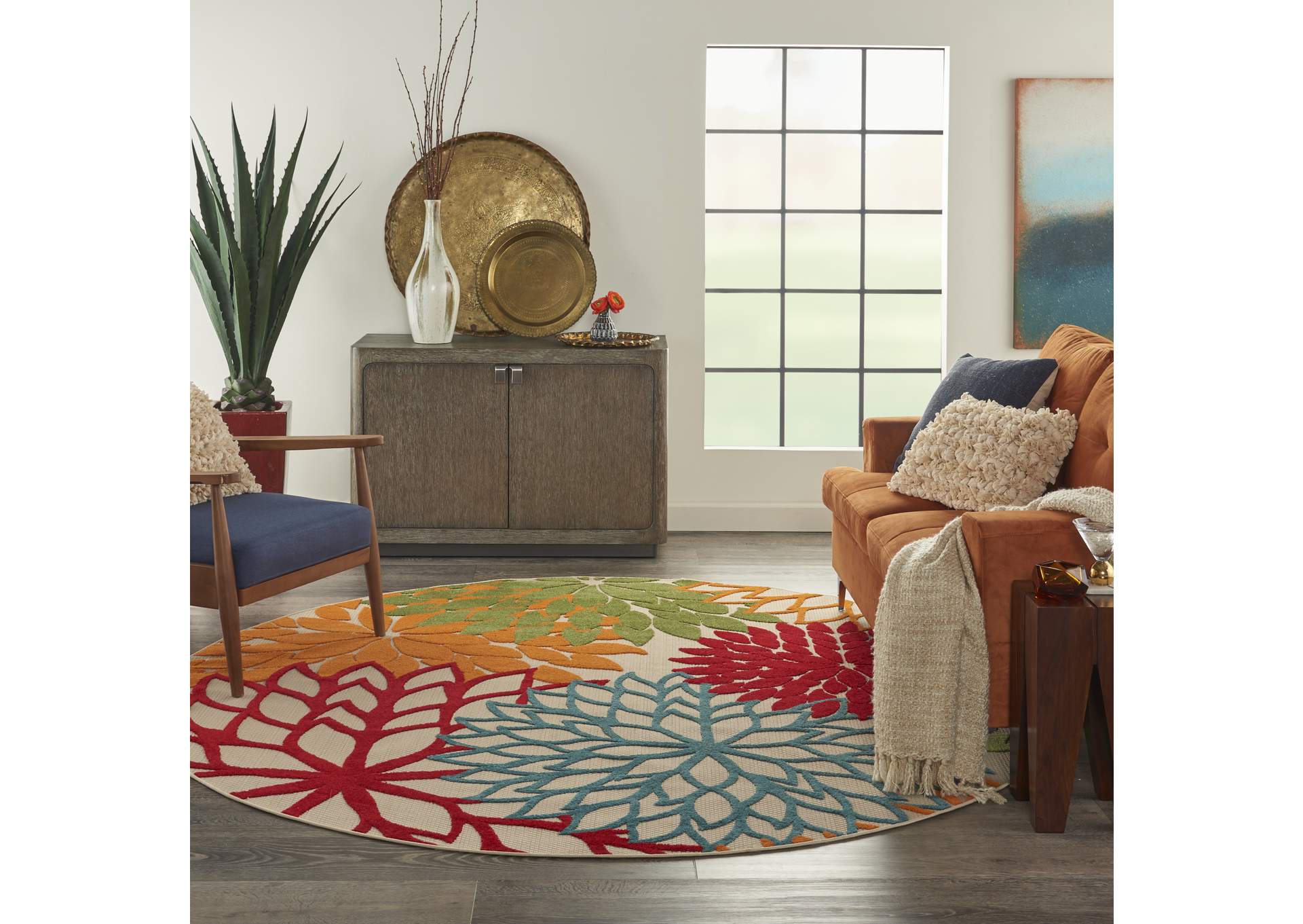 Nourison Aloha ALH05 Green 8' Round Large Indoor-outdoor Rug,Nourison