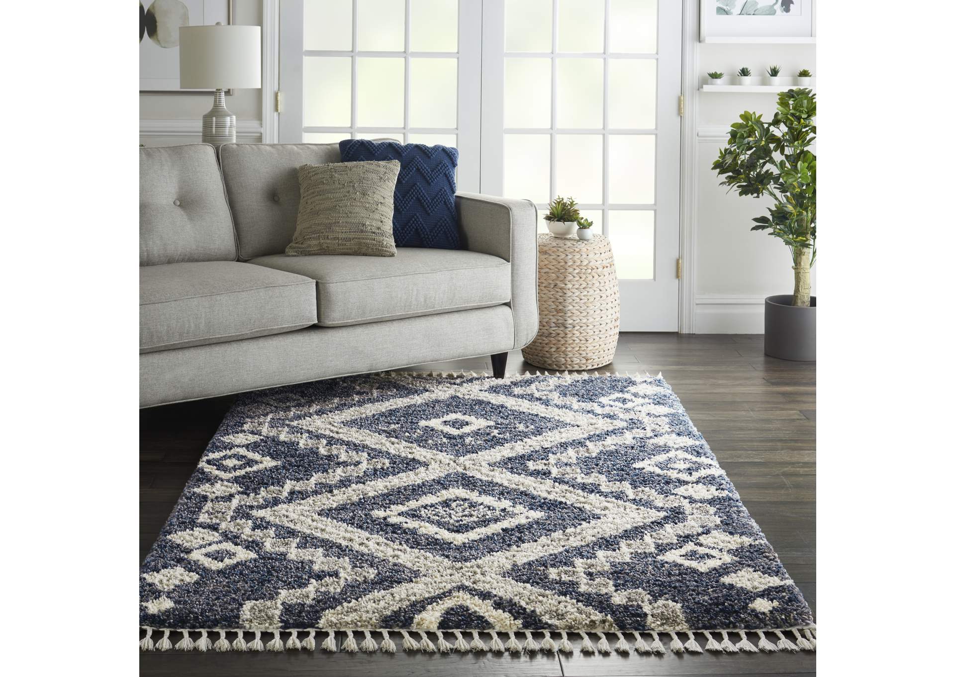 Nourison Oslo Shag OSL02 5'x8' Dark Blue and Grey Scandinavian Shag Rug,Nourison