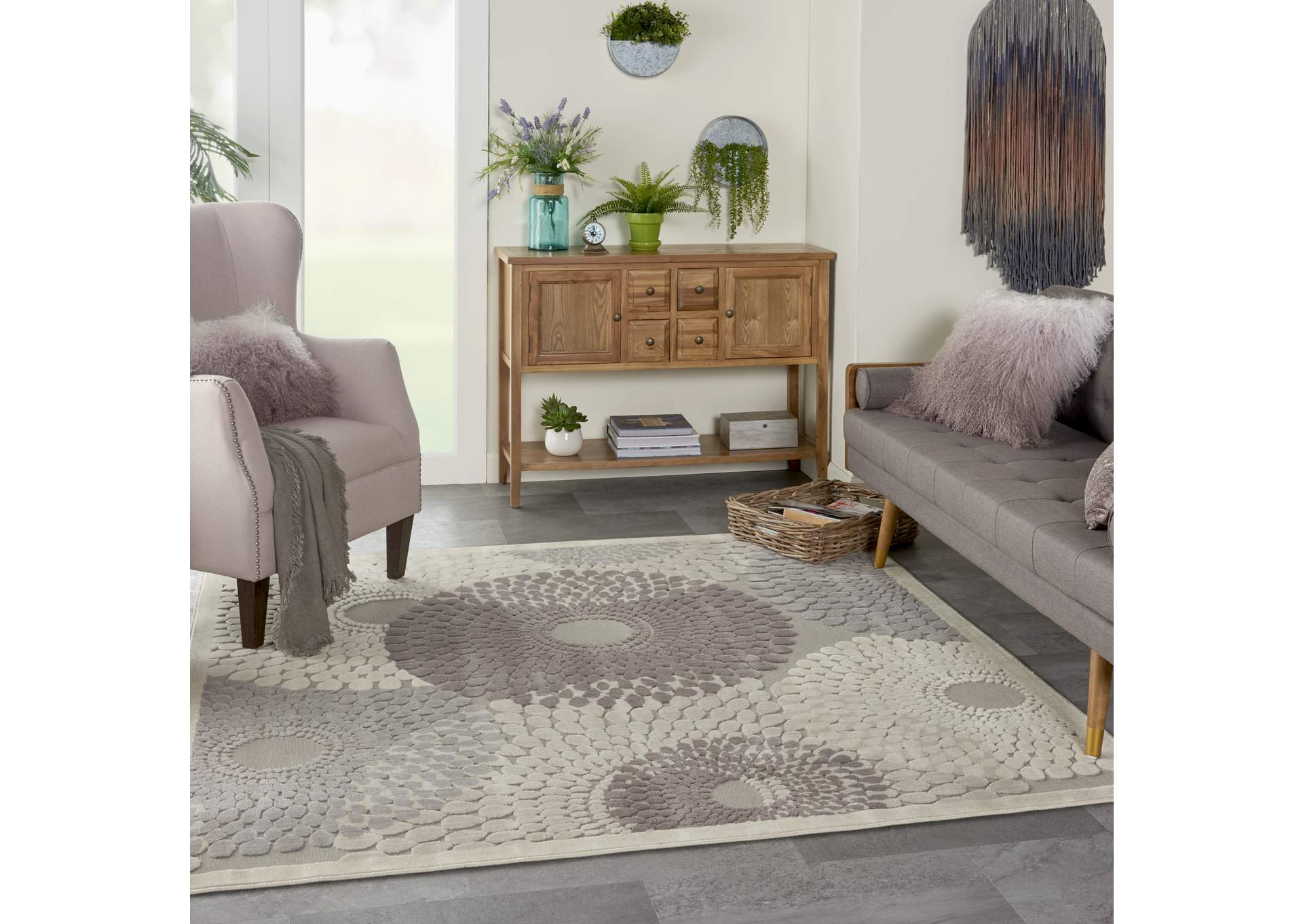 Nourison Graphic Illusions GIL04 Grey 7' Square Rug,Nourison