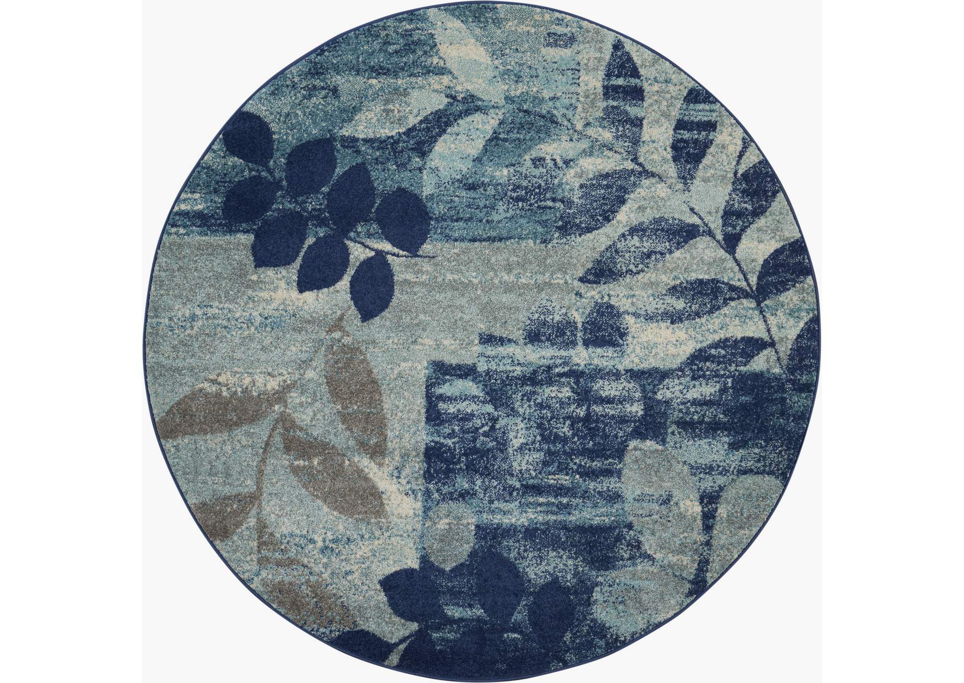 Nourison Tranquil TRA01 Navy Blue 5' Round Modern Area Rug,Nourison