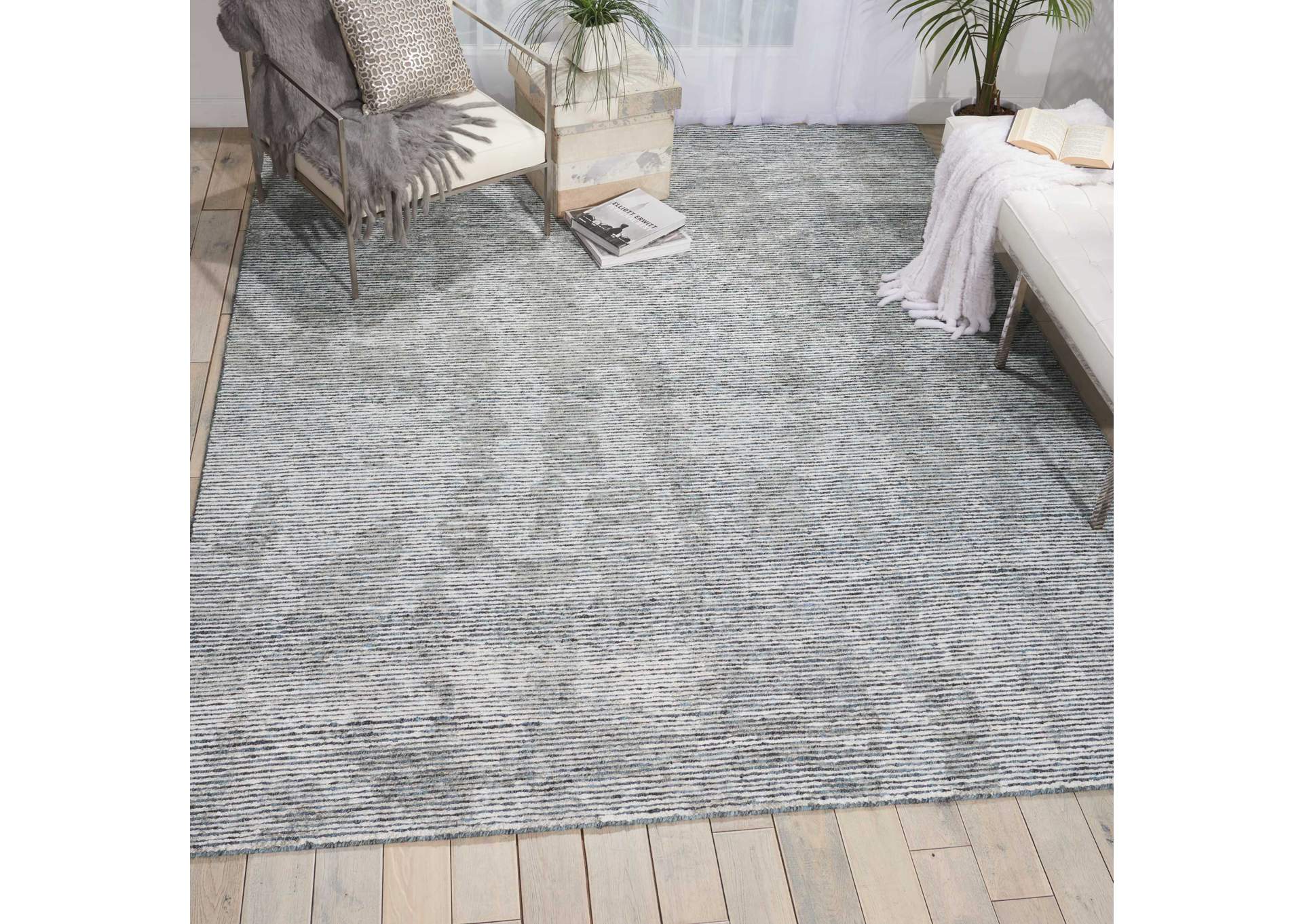 Nourison Ellora ELL03 Slate Grey 8'x10' Large Handmade Rug,Nourison