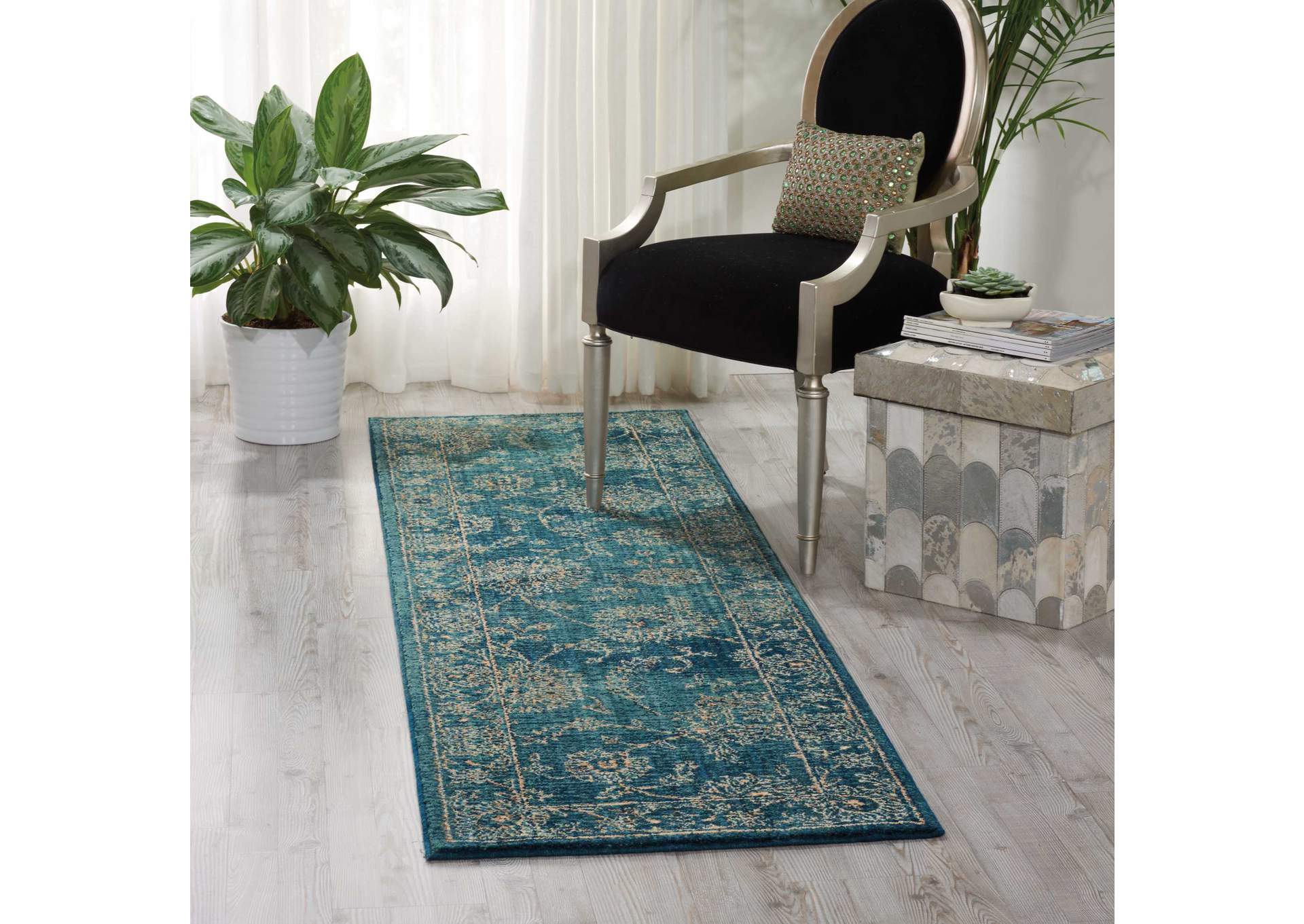 Nourison 2020 NR202 Teal 8' Runner Area Rug,Nourison