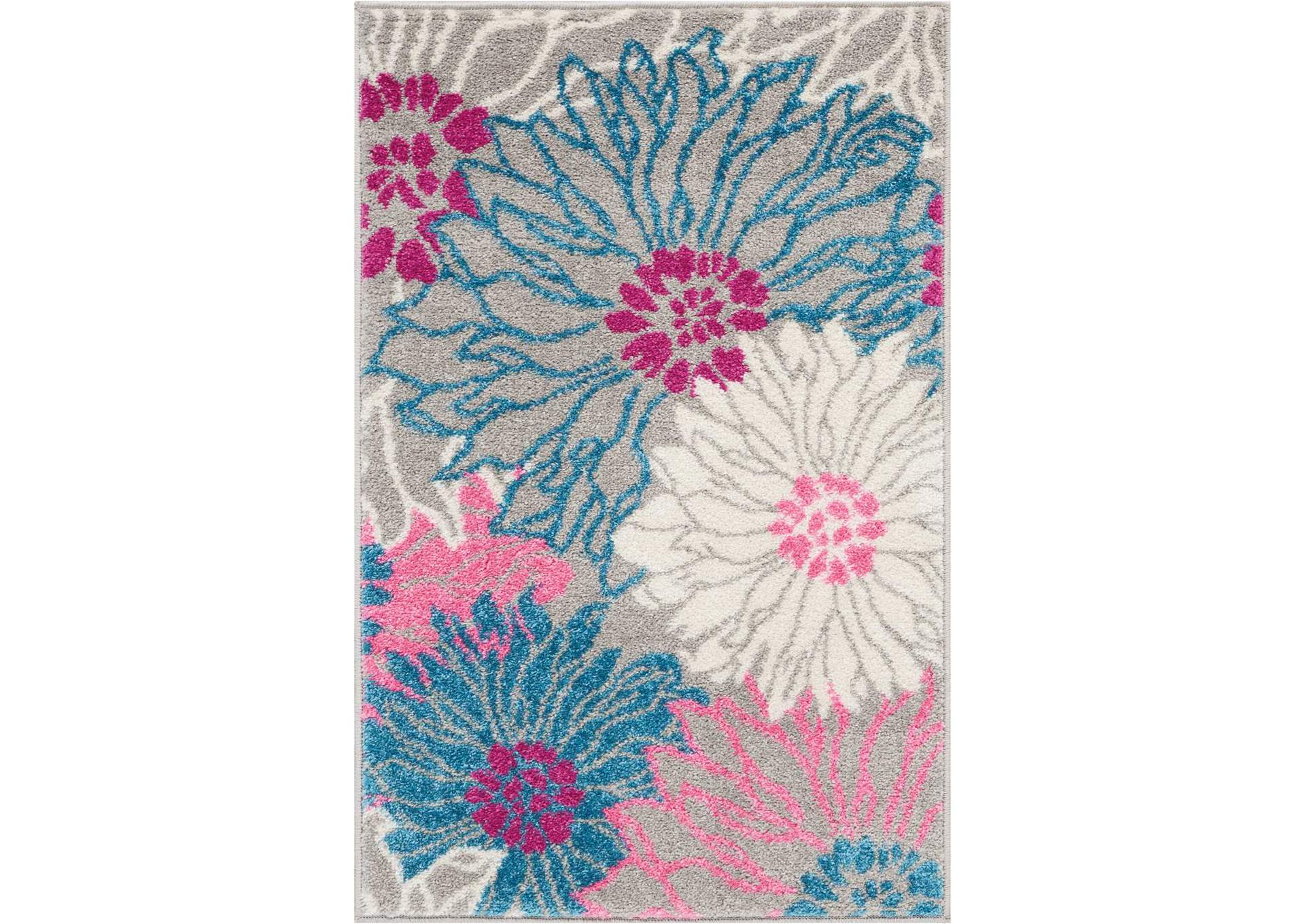 Nourison Passion 2' X 3' Pink and Grey Small Floral Area Rug,Nourison