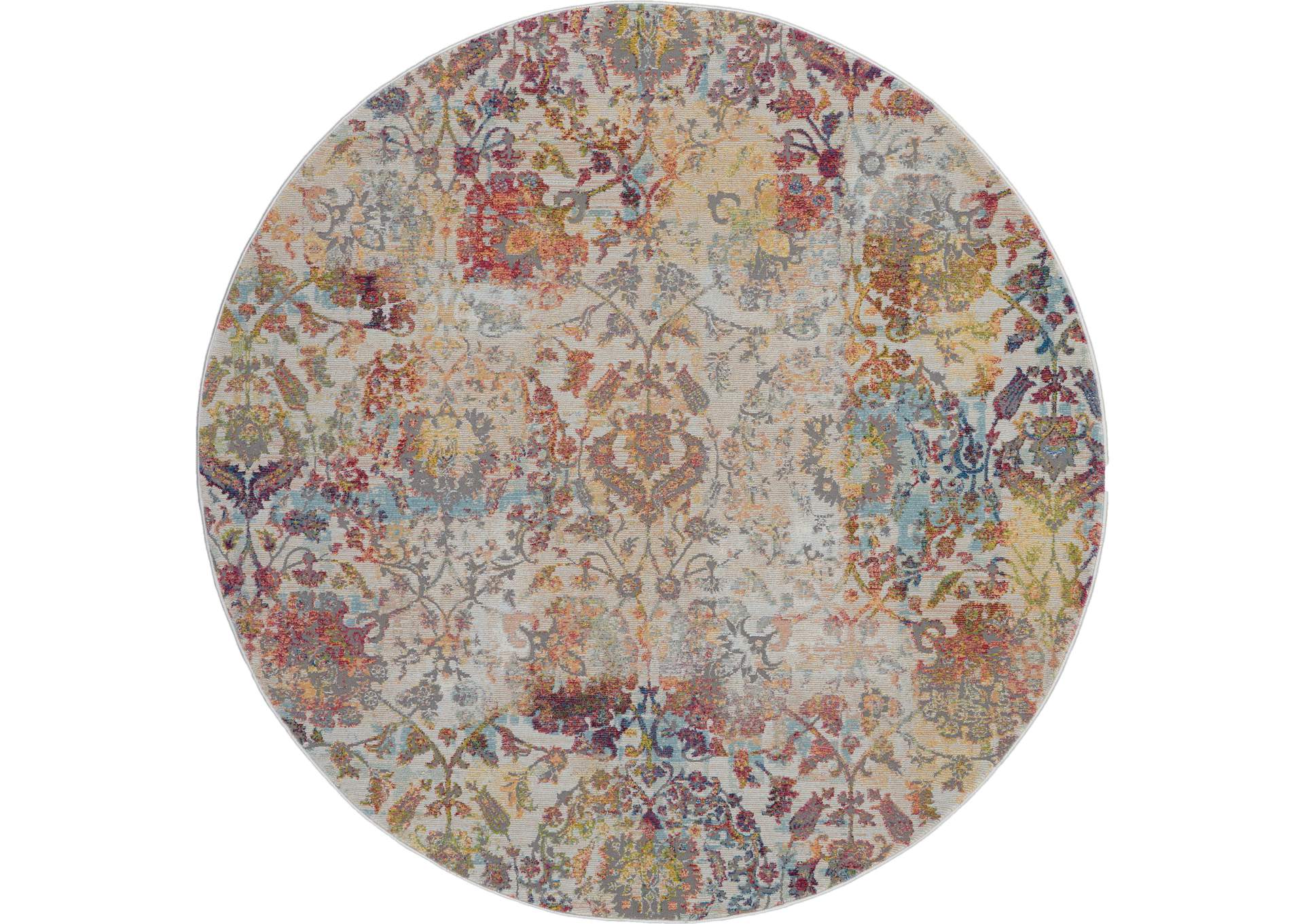 Nourison Ankara Global ANR06 White and Orange 4' Round French Country Area Rug,Nourison