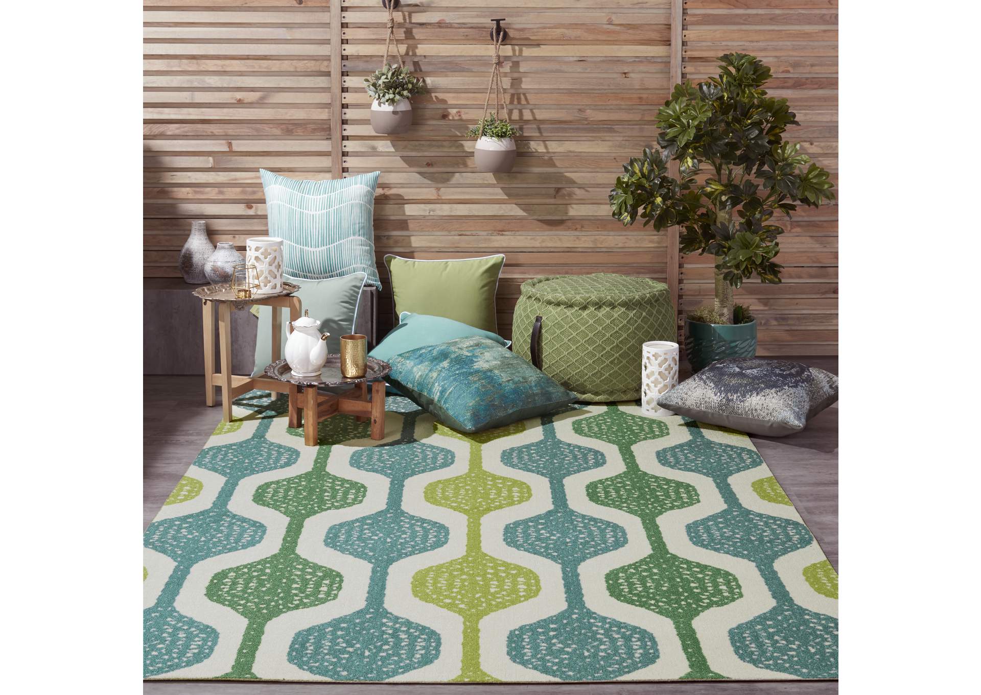 Nourison Sun N Shade SND70 Blue and Green 5'x8' Contemporary Area Rug,Nourison