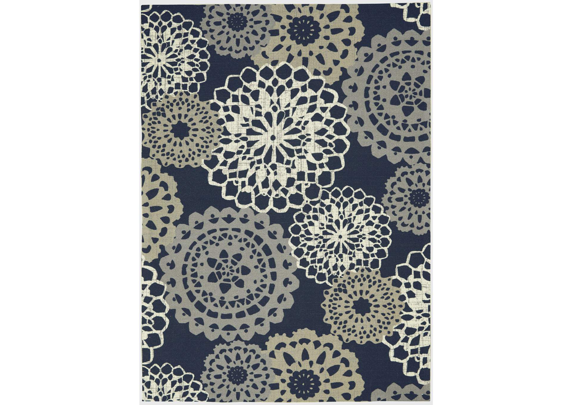 Waverly Sun N Shade SND72 Navy Black and Grey 5'x8' Ornate Medallion Area Rug,Nourison