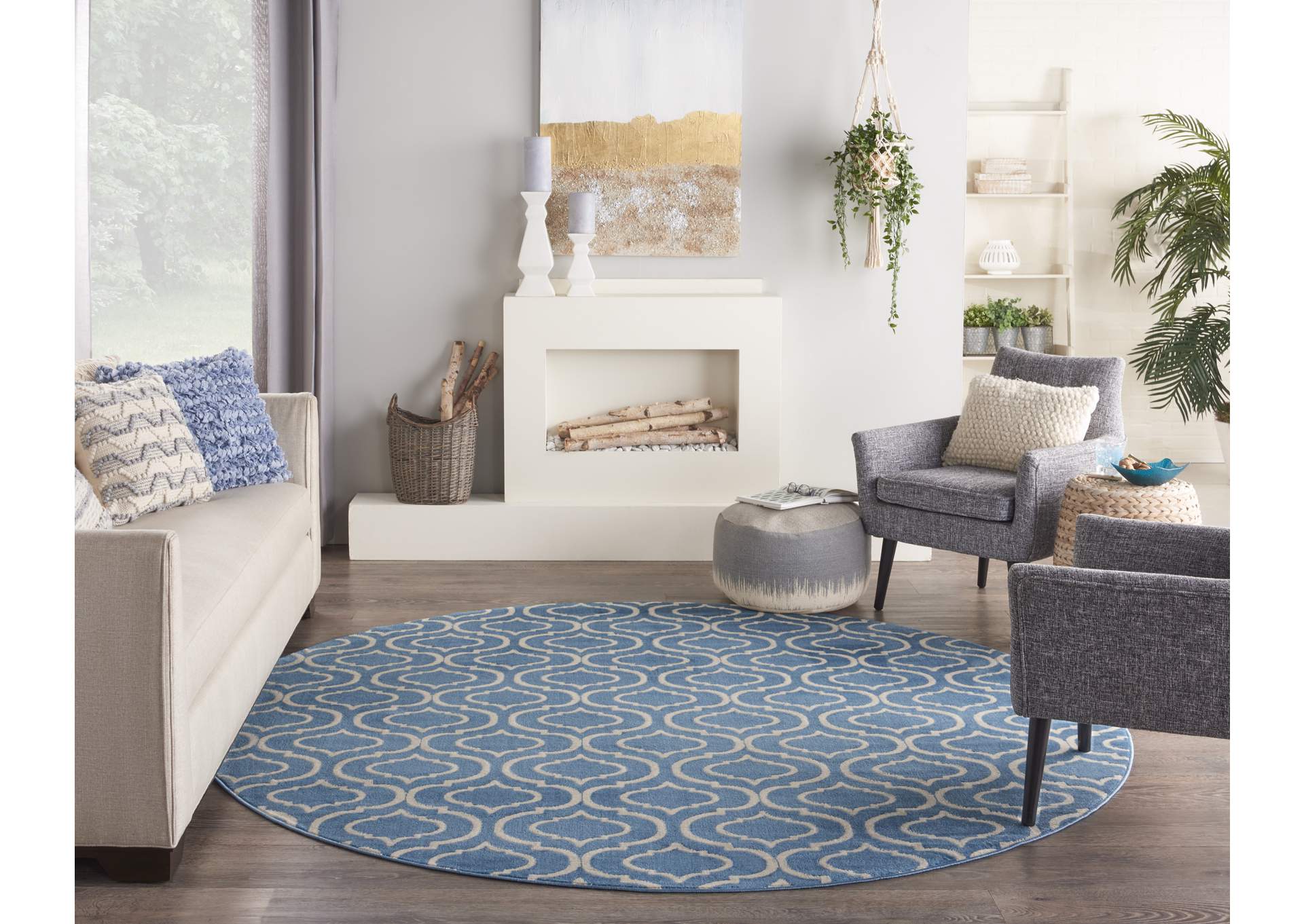 Nourison Jubilant JUB19 Blue 5' Round Moroccan Area Rug,Nourison