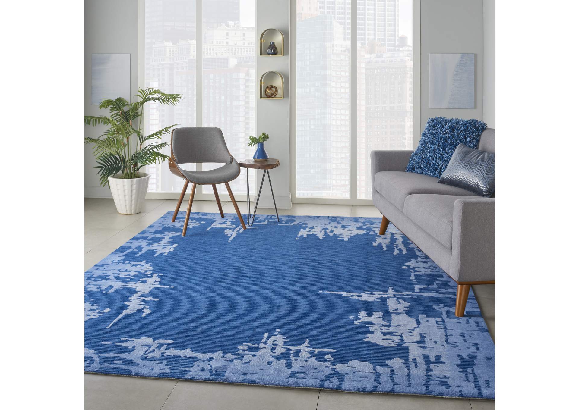 Nourison Symmetry SMM02 Navy Blue 9'x12' Oversized Textured Rug,Nourison