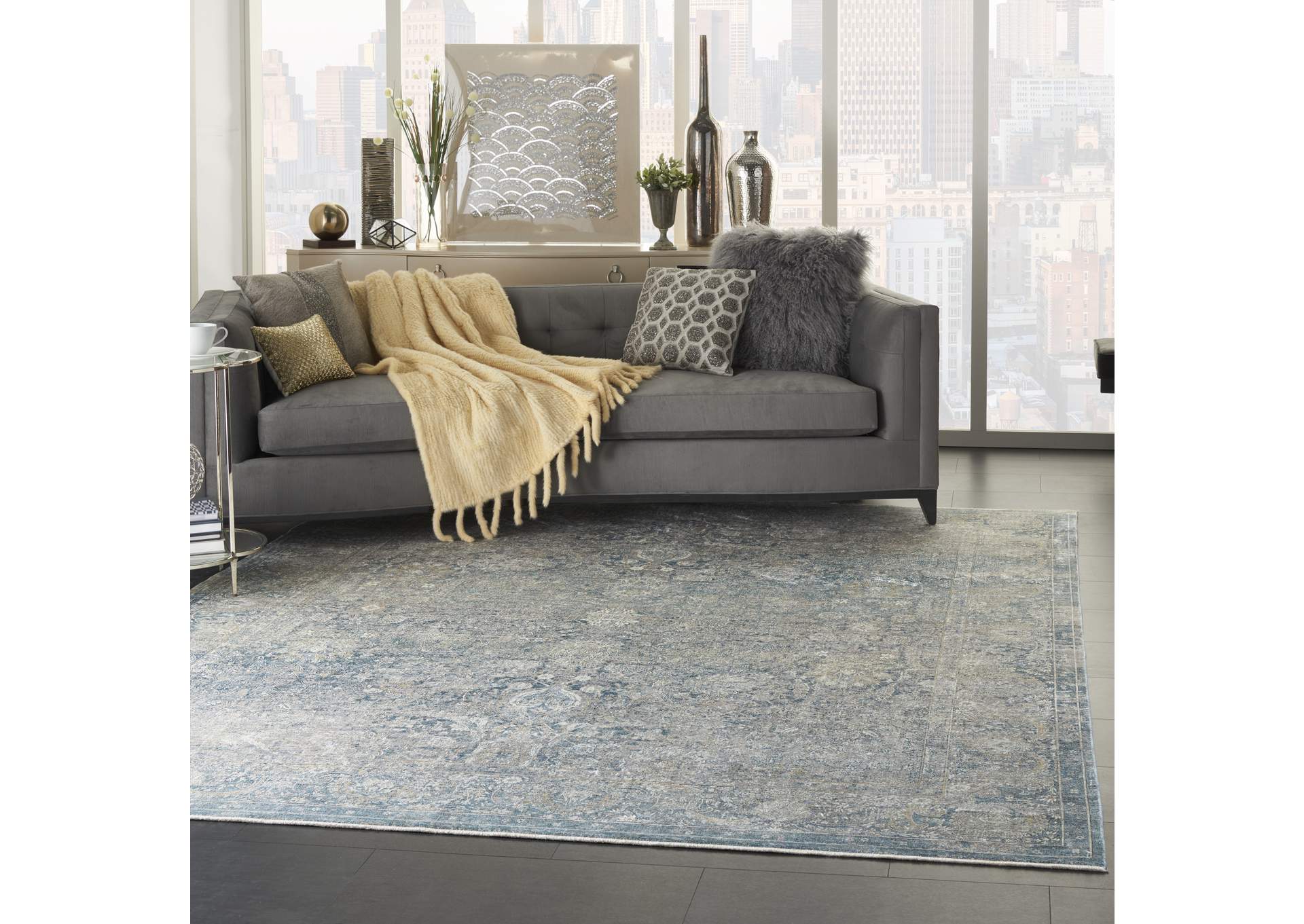 Nourison Starry Nights 10' x 13' Cream and Blue Vintage Area Rug,Nourison
