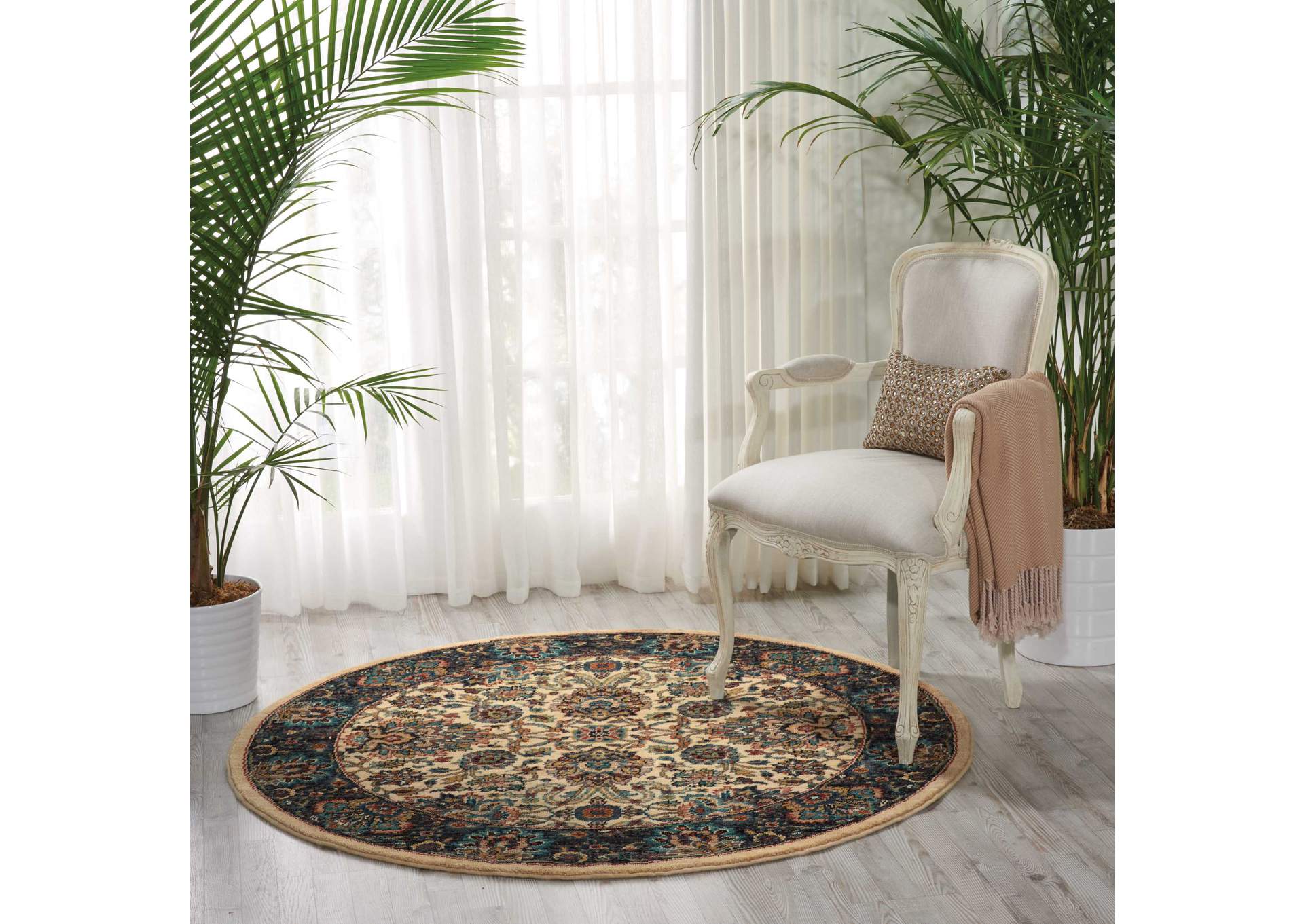Nourison 2020 NR201 White Multicolor 5' Round Area Rug,Nourison