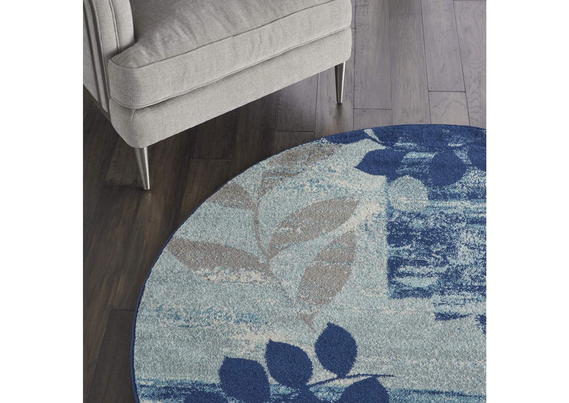 Nourison Tranquil TRA01 Navy Blue 5' Round Modern Area Rug,Nourison
