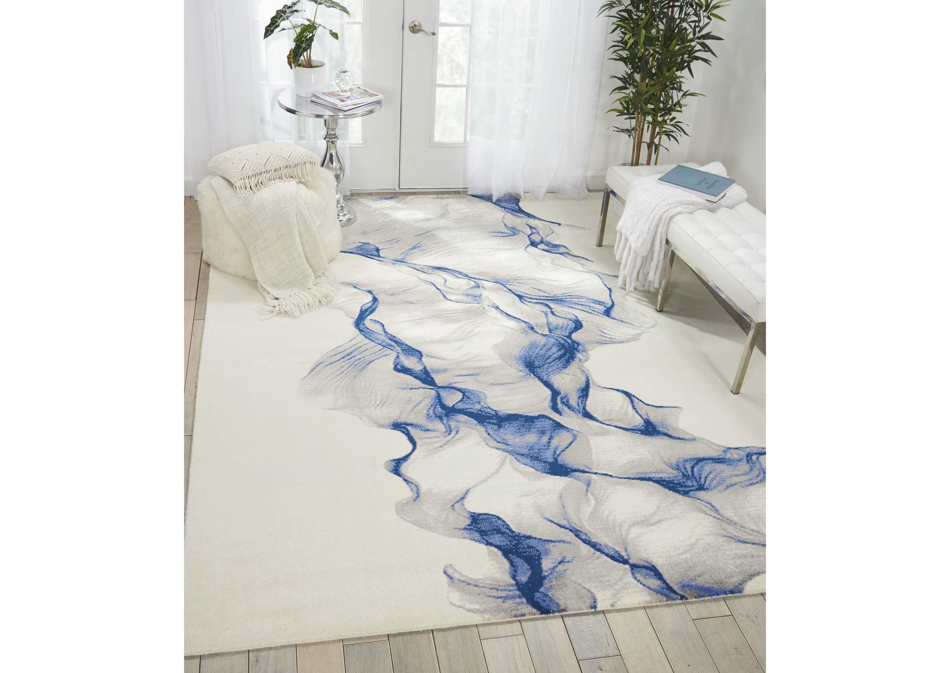 Nourison Twilight TWI27 Ivory and Blue 8'x10' Large Rug,Nourison