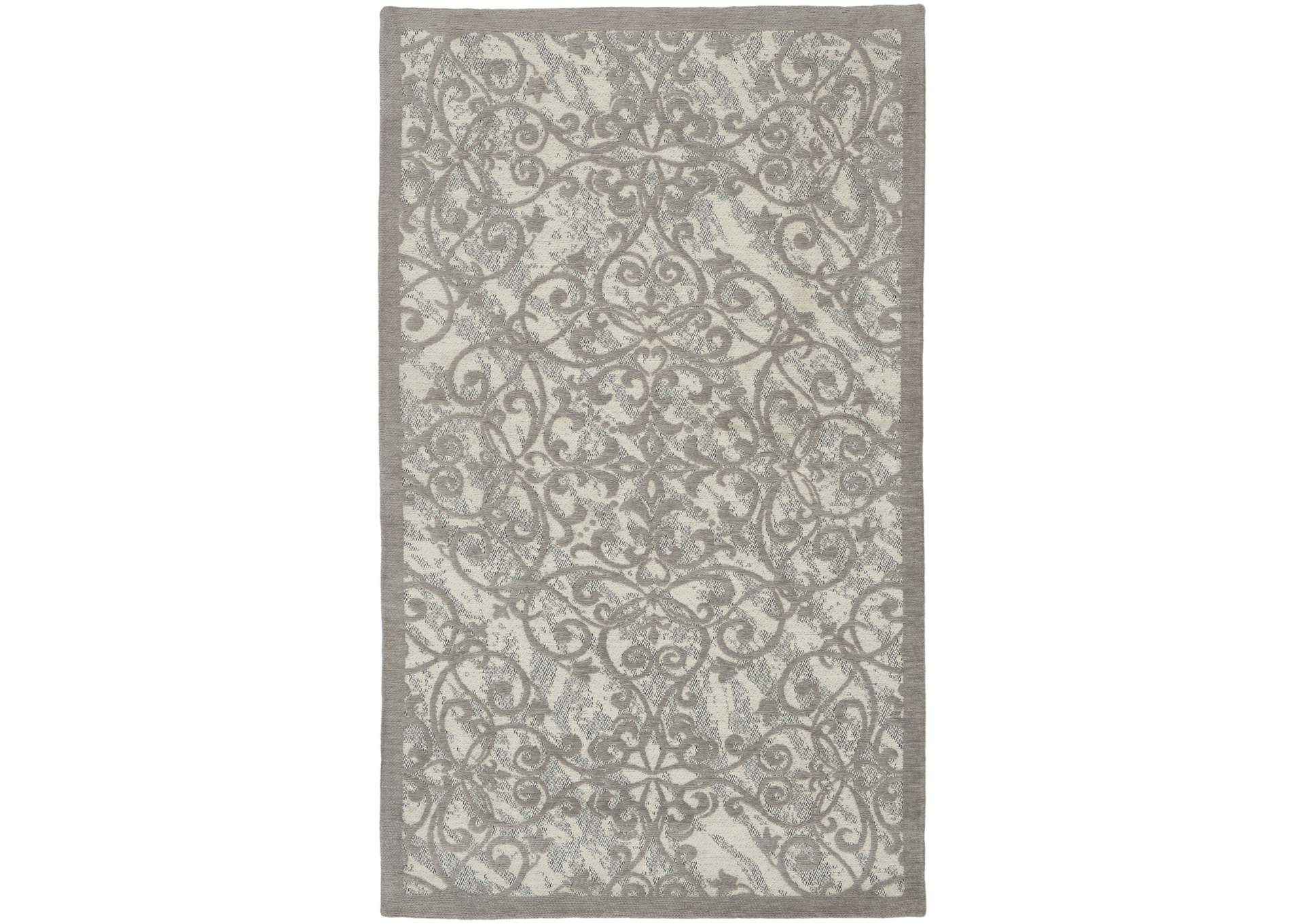 Nourison Damask 2'x4' Grey and White Vintage Area Rug,Nourison