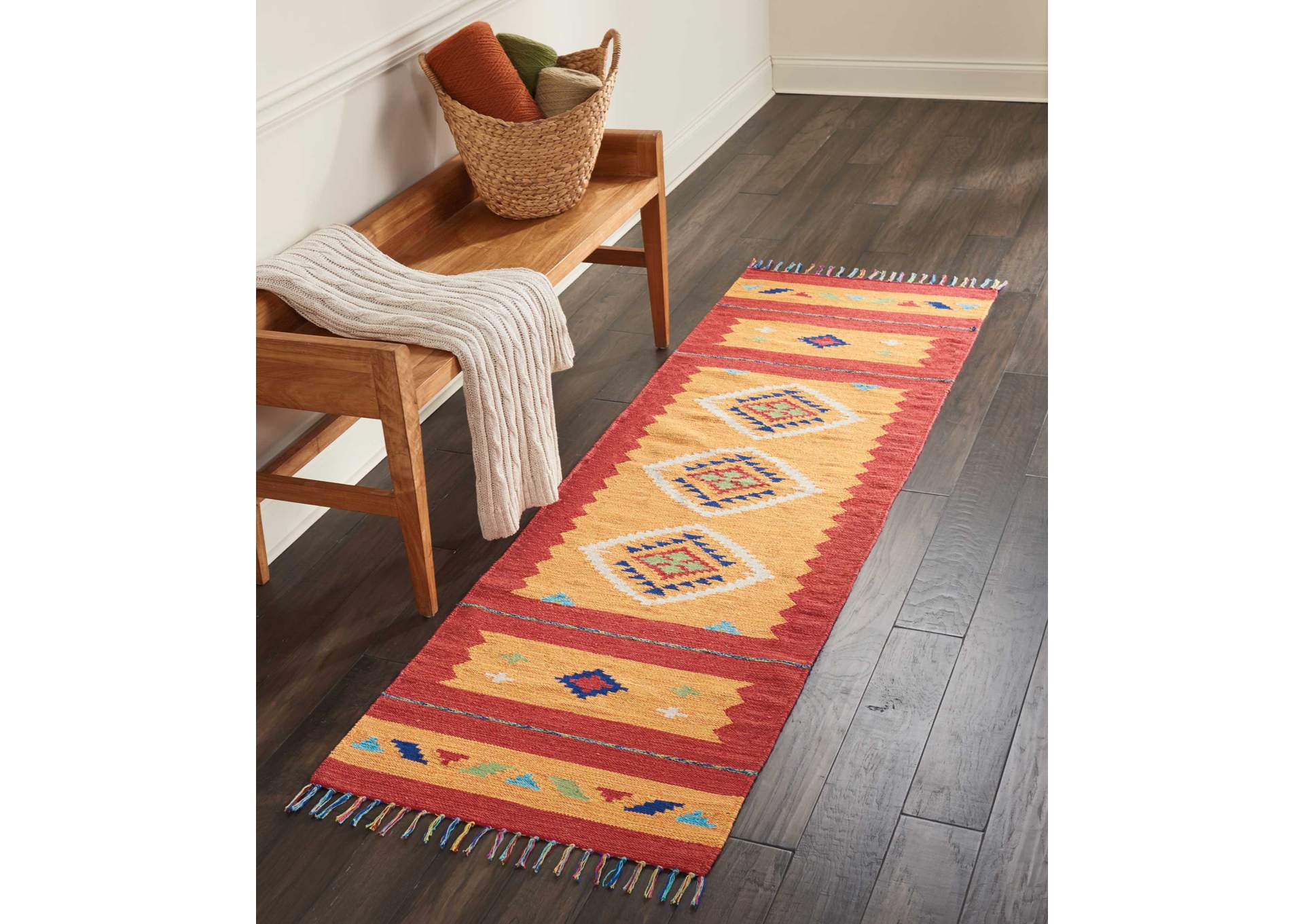 Nourison Baja BAJ02 Orange 8' Runner Flat Weave Hallway Rug,Nourison