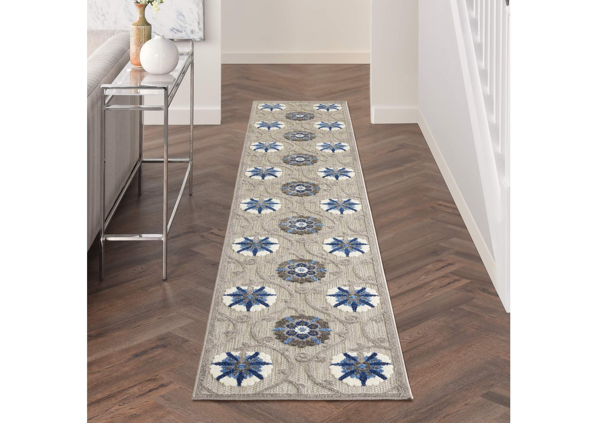 Nourison Aloha 12' Runner Grey Patio Area Rug,Nourison