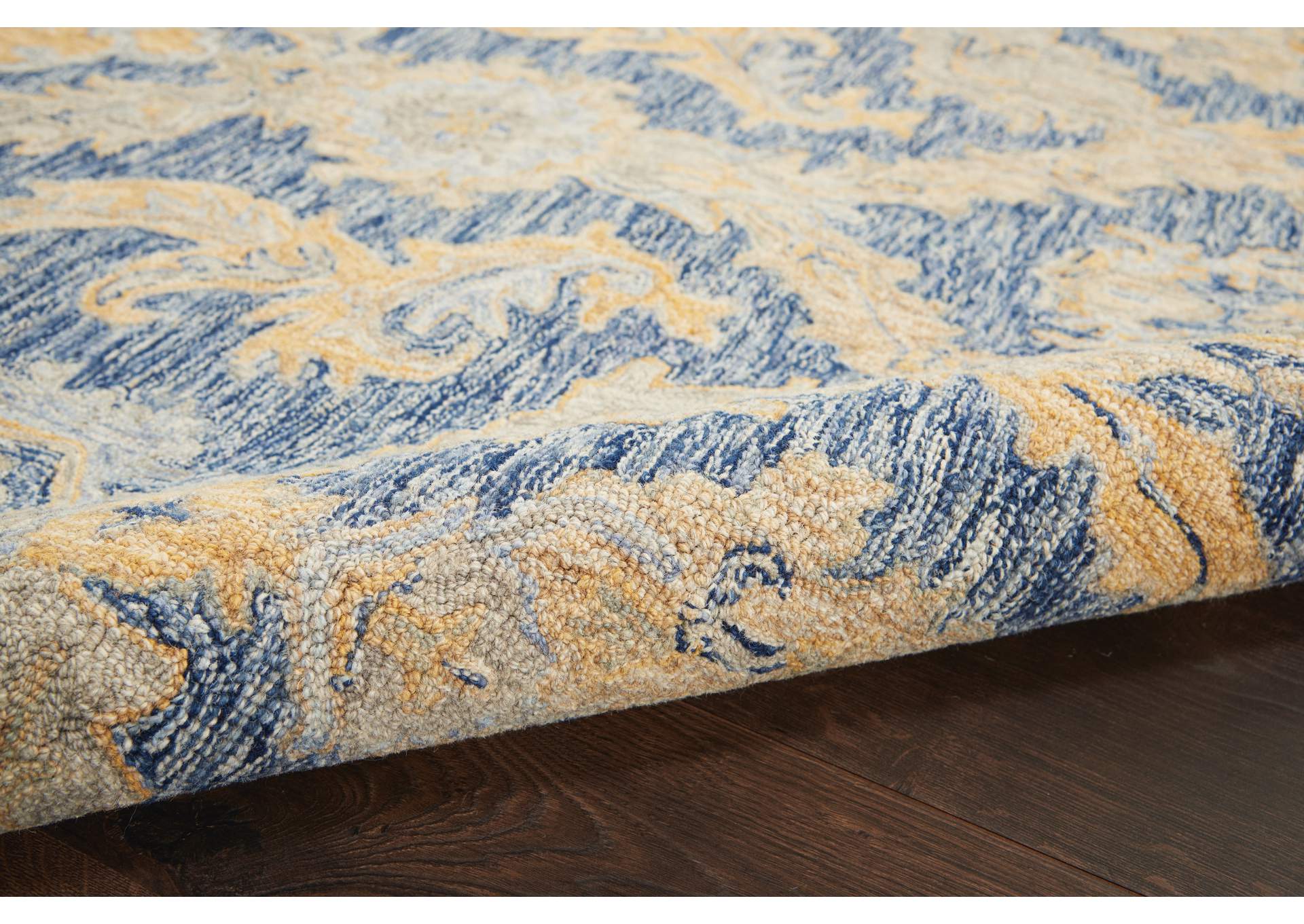 Nourison Azura AZM03 Navy and Gold 5'x8' Farmhouse Area Rug,Nourison